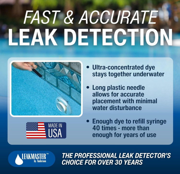 Leakmaster Pool Leak Detection Kit – 8 Oz Yellow Dye with Reusable Syringe –