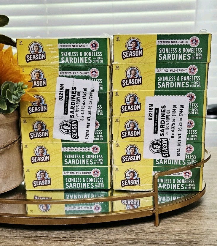 12x Season Wild Caught Sardines Boneless Skinless in 100% Pure Olive Oil 4.38oz