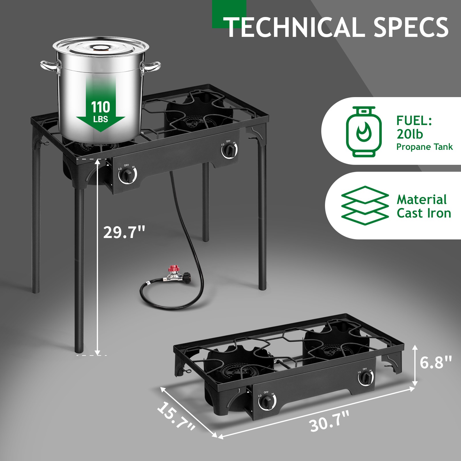 Portable Propane 75000-225000 BTU 1-3 Gas Burners Outdoor Cooker Stove BBQ Grill