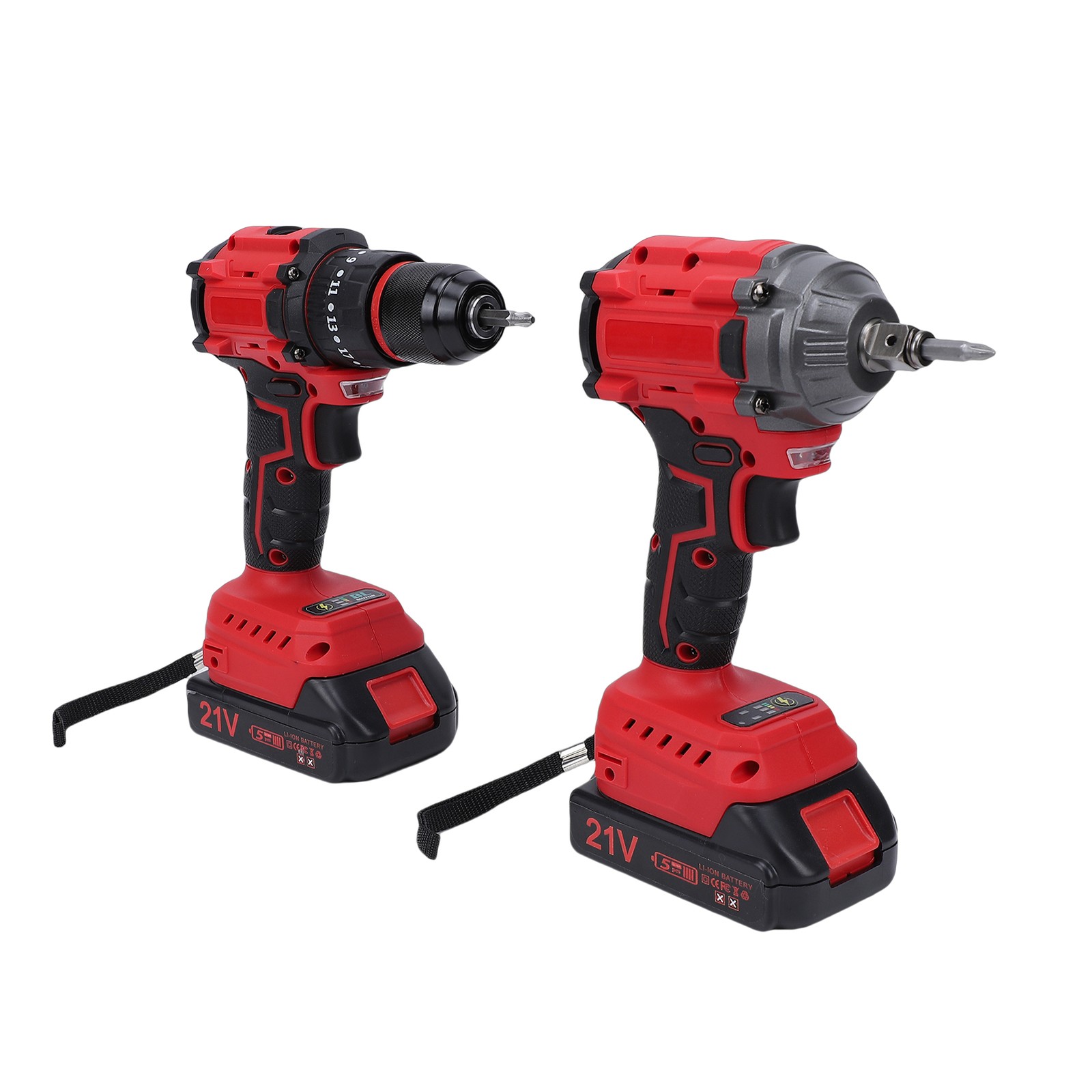 Cordless Impact Wrench and Impact Drill Set Dual 1.3Ah Batteries Speed Adjustabl