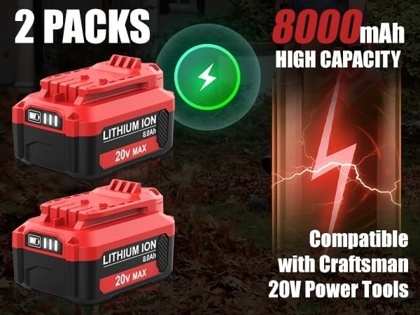 2x V20 8 Ah For Craftsman 20Volt MAX Lithium-ion Battery CMCB204 CMCB202 CMCB206