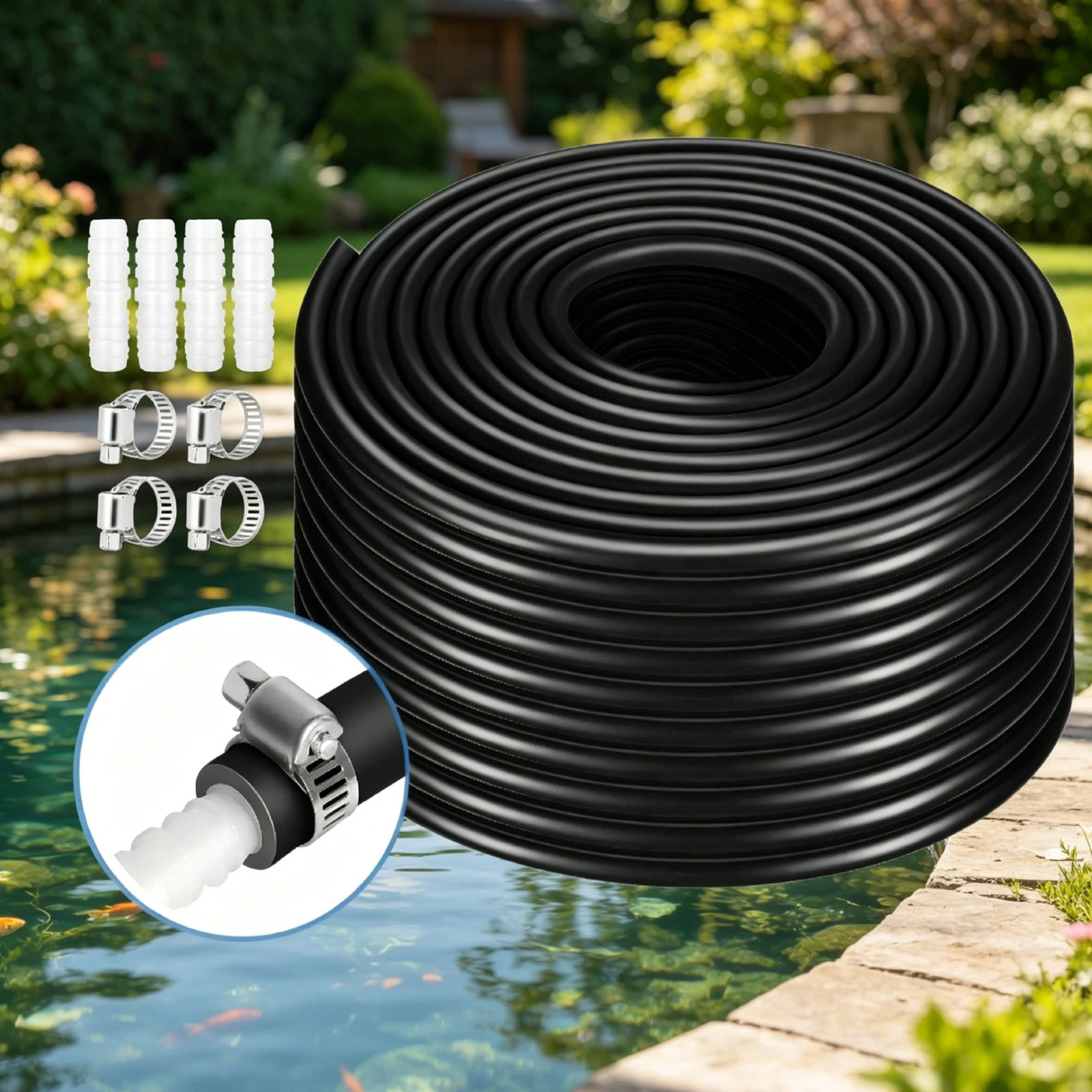 100ft PVC Self Sinking Self-Weighted Pond Air Hose Aerator Tubing 3/8″ for Lake