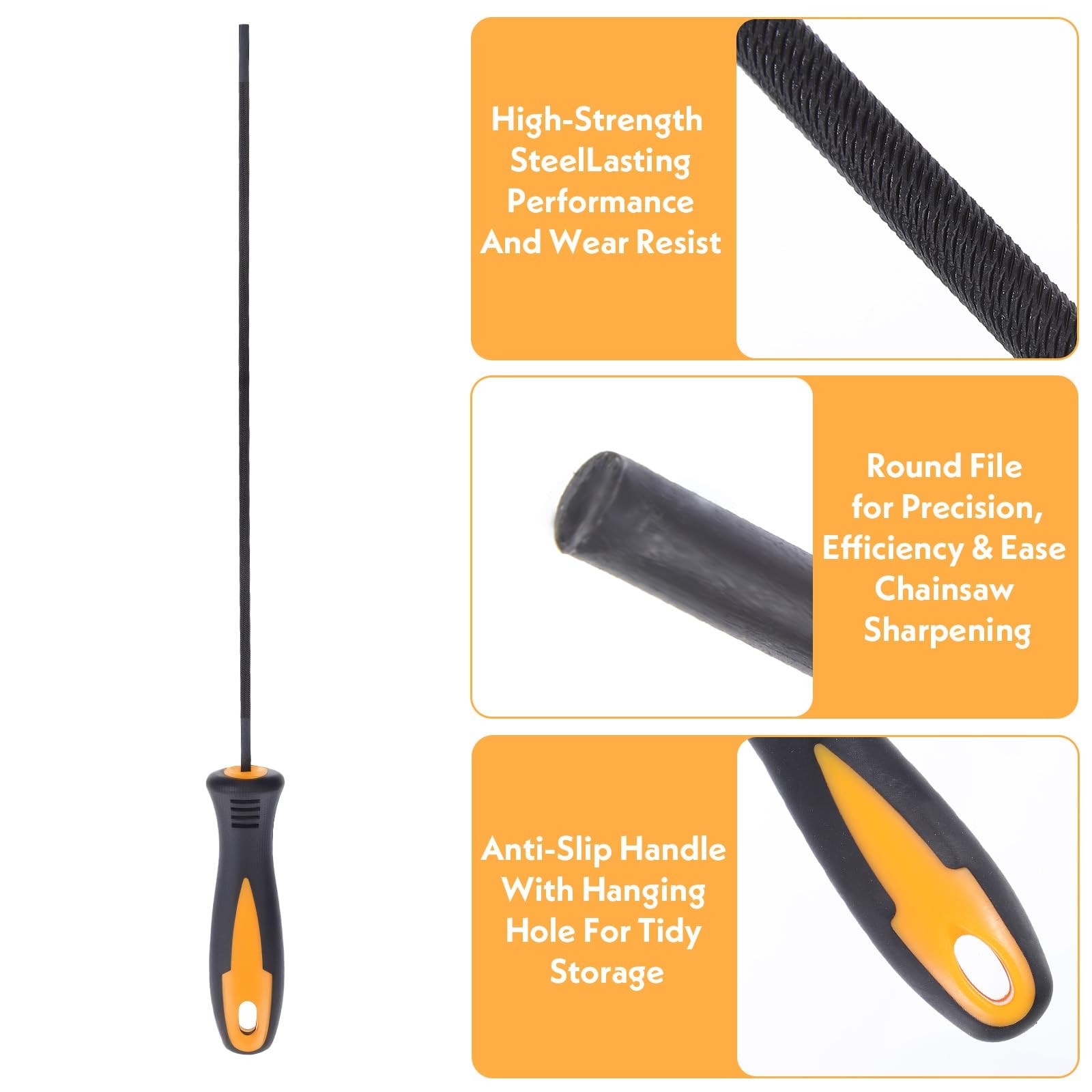 3 Pcs 1/8 Inch Chainsaw Round Files 3.2mm Black Chain Sharpening File Set