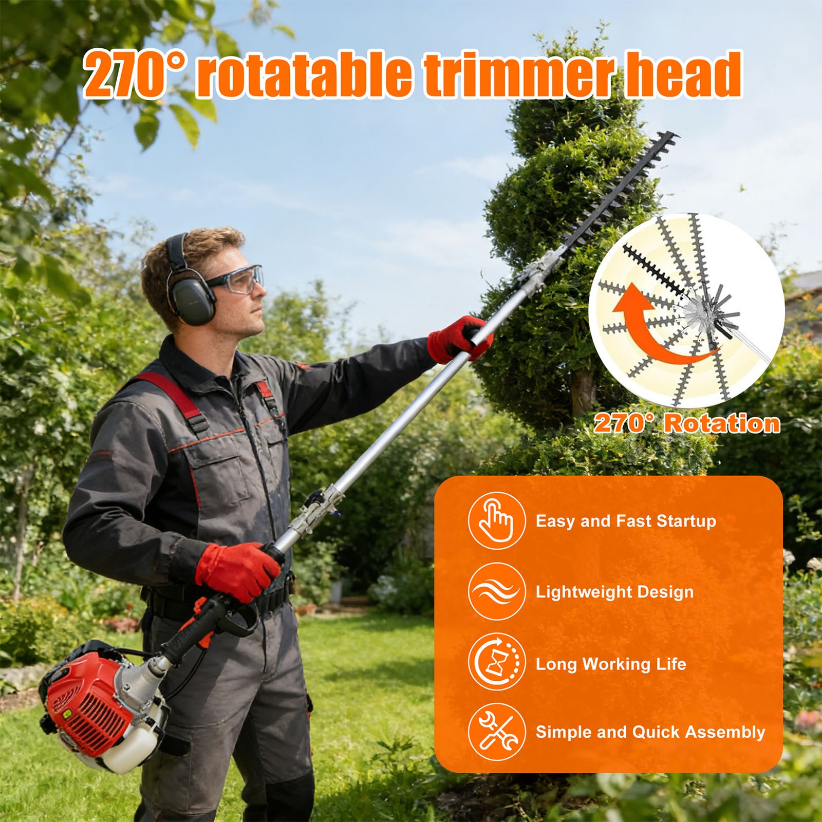 52CC 2 Stroke 5 in 1 Lawn Mower Brush Cutter Hedge Trimmer Chainsaw 70.9in