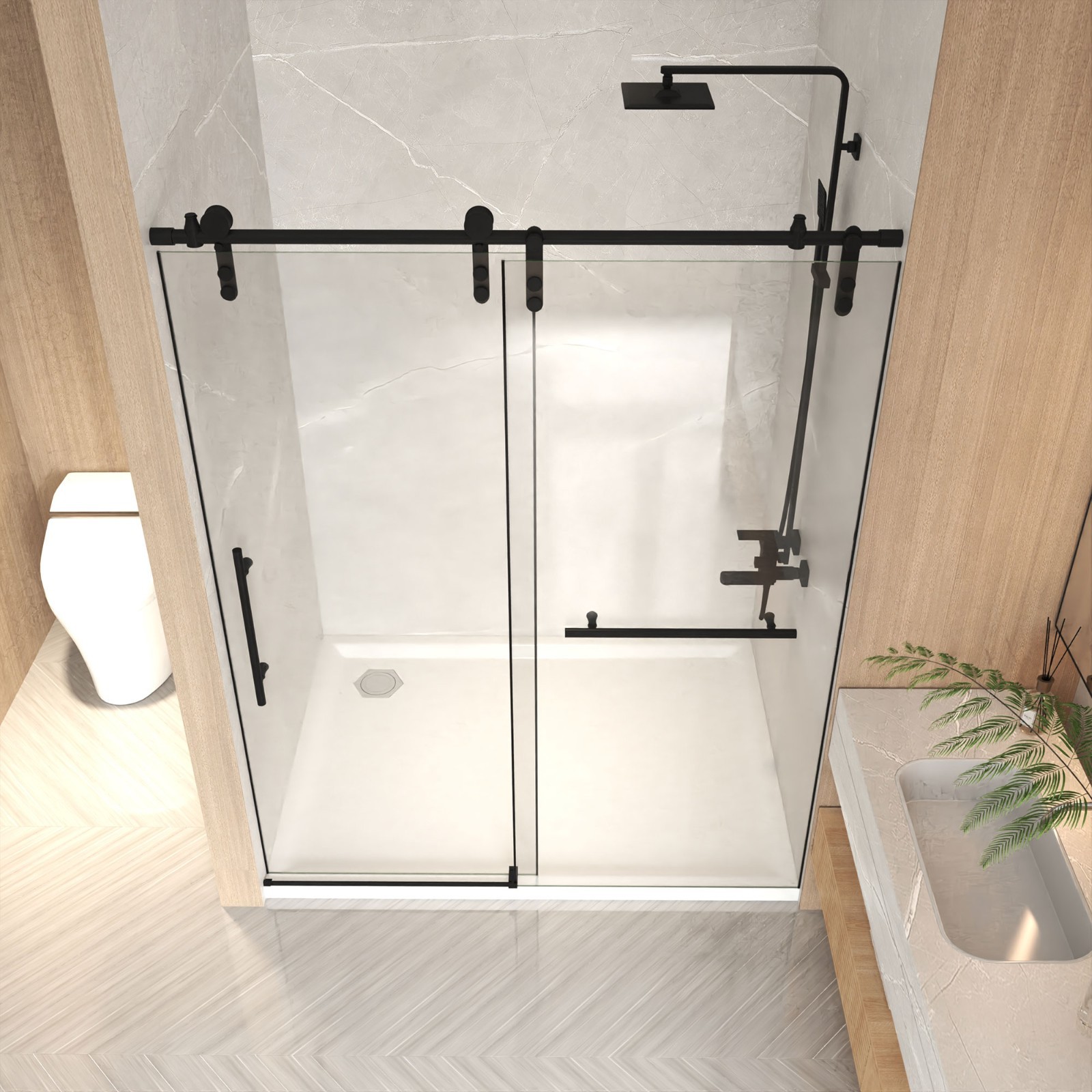 Frameless Shower Door 60″ W x 76″ H Sliding Shower Door 5/16″ 8mm Tempered Glas