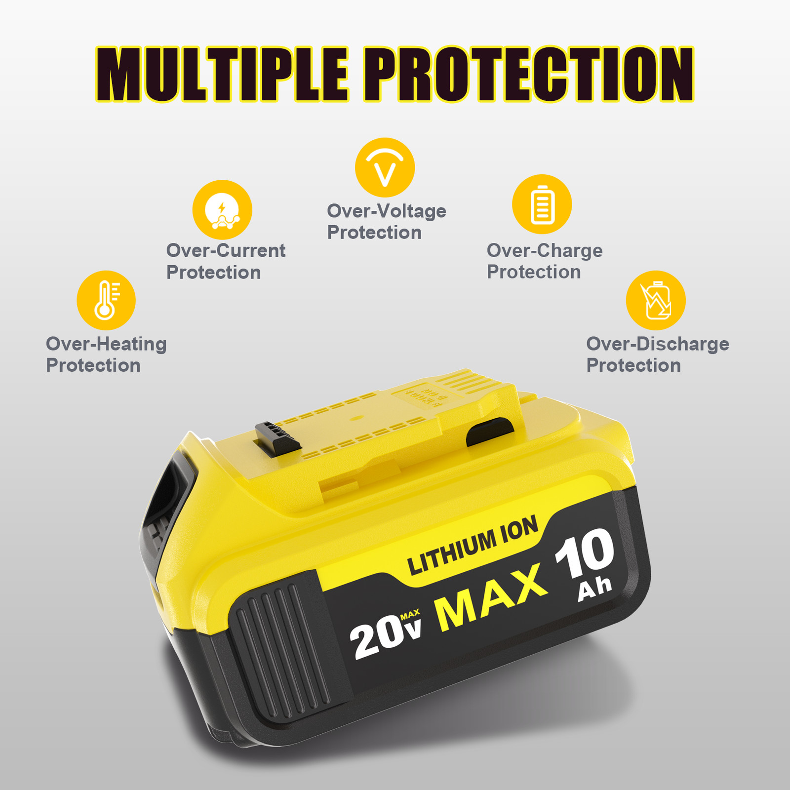Pack For DeWalt 20V 20 Volt Max XR 10.0AH Lithium-Ion Battery DCB206-2 DCB205-2