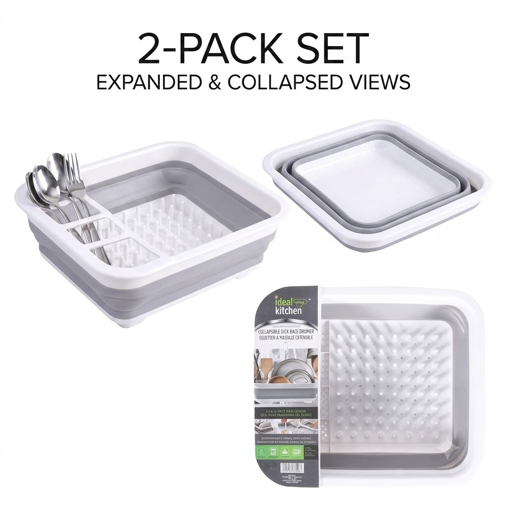 2-Pack Kitchen Collapsible Dish Rack Drainer Folding Drying Board Space Save