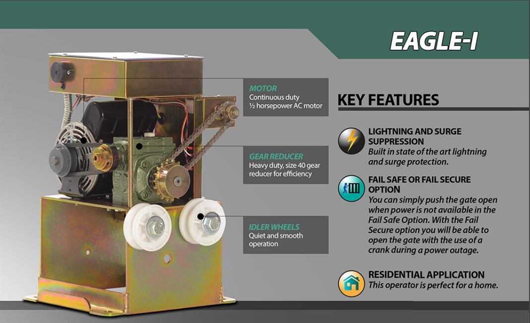 Eagle 1 Slide Gate Operator for Home Driveway Motor Electric Residential Gate