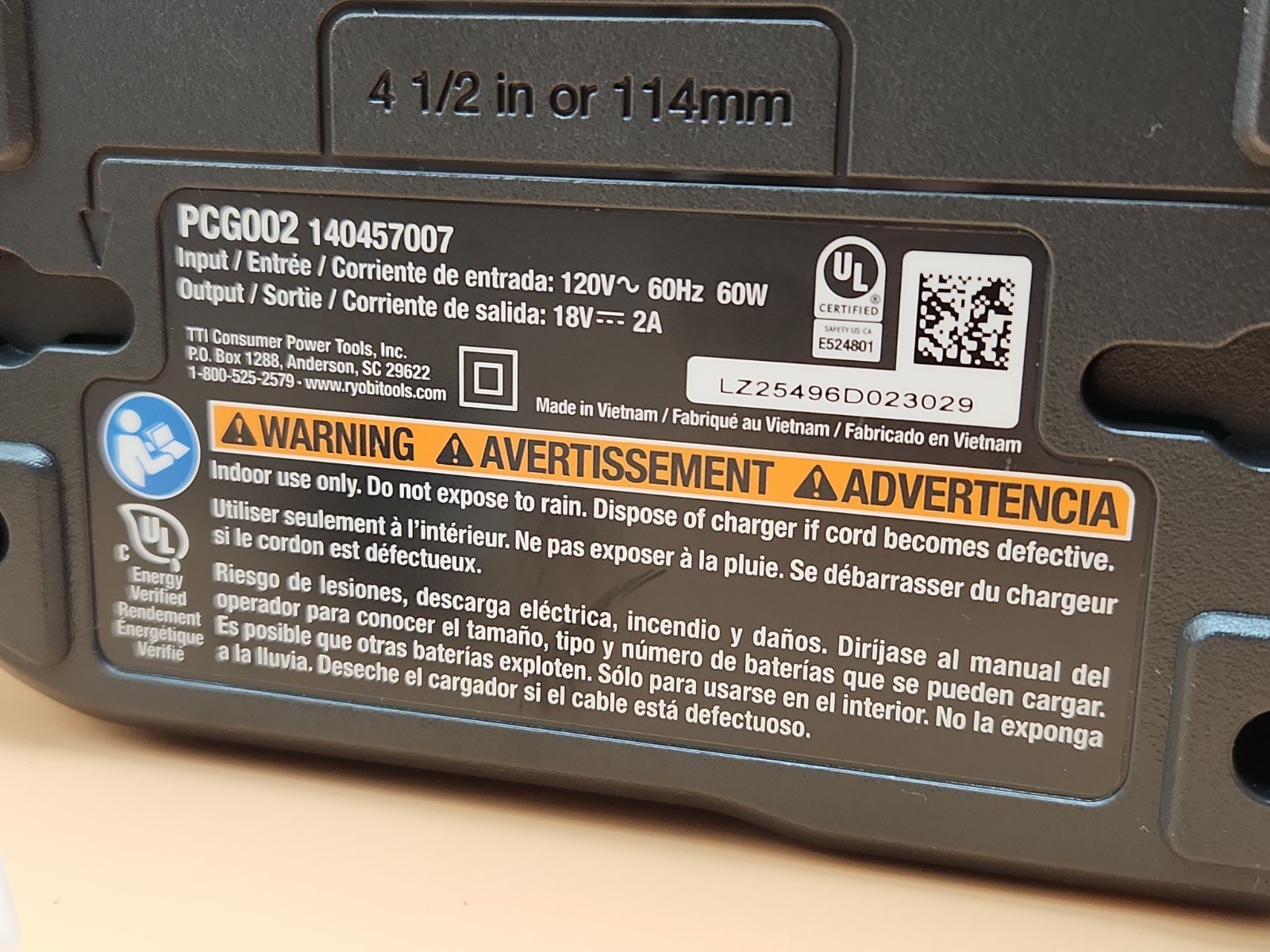 Ryobi One + 18 Volt 18V PCG002 Lithium Ion Battery Charger Li-ion Open box