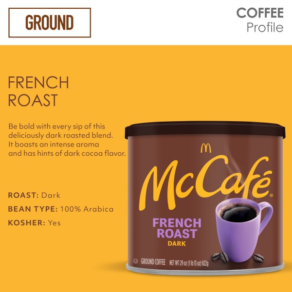 McCafe French Roast, Ground Coffee, Dark Roast, 29oz. Canned