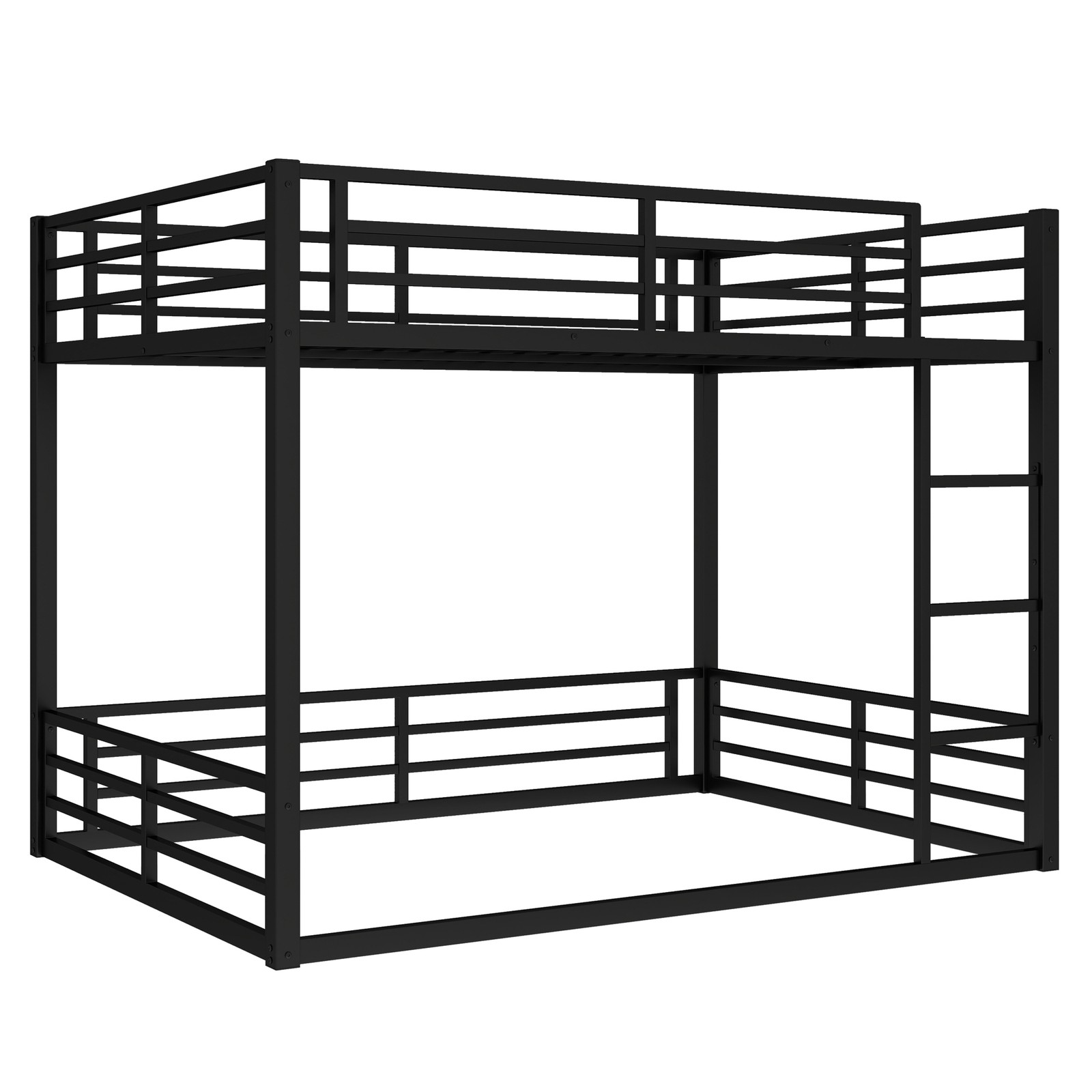 Metal Bed Frame Queen over Queen Bunk Bed for Teens and Adults Bedroom Black Bed