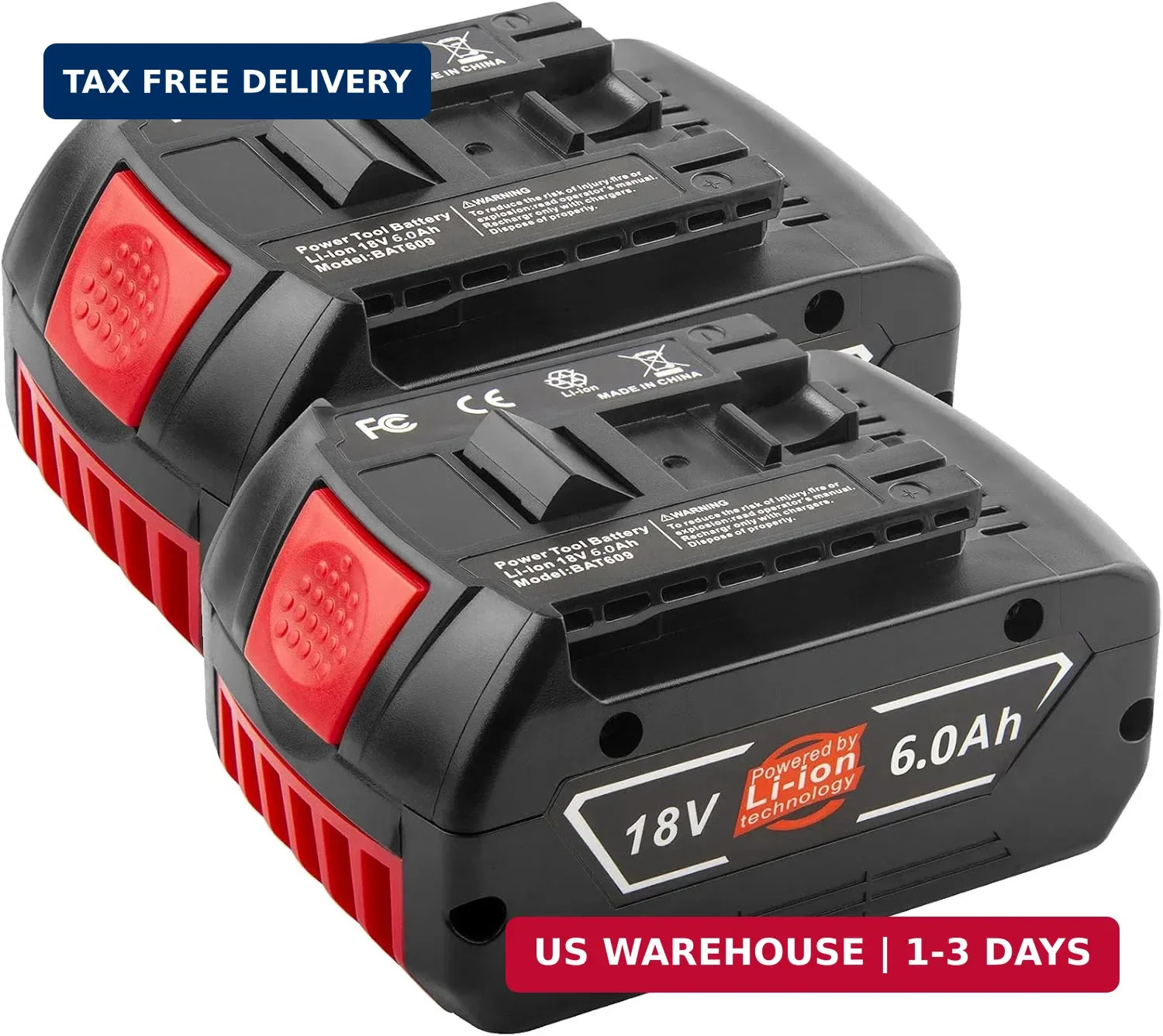 2PCS 18V Battery For Bosch 18V 6.0AH Li-ion BAT609 BAT610G BAT618 GSR18V-LI US #