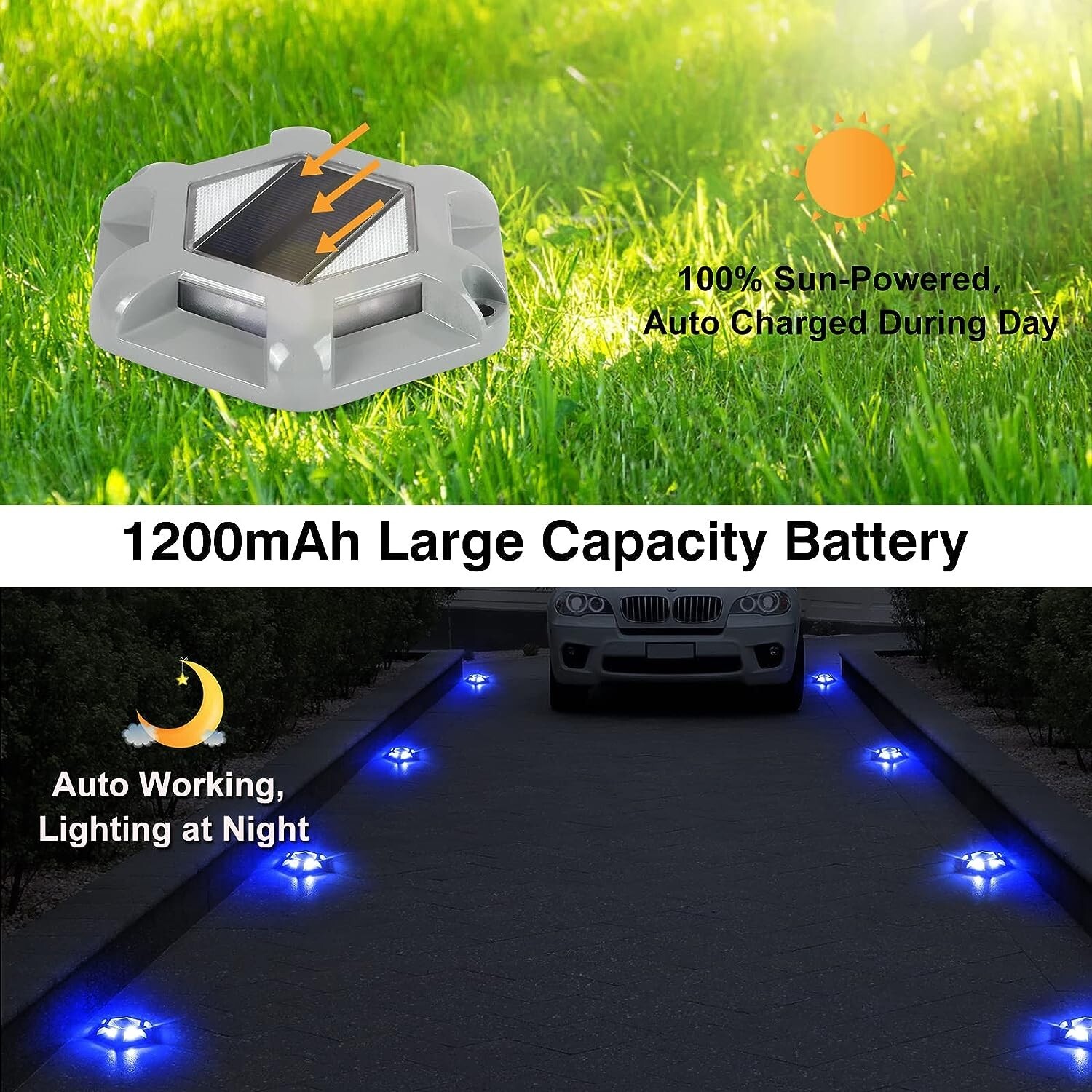 T-SUN 8Pcs Blue Solar Deck Lights Driveway Dock Garden LED Light Step Lights