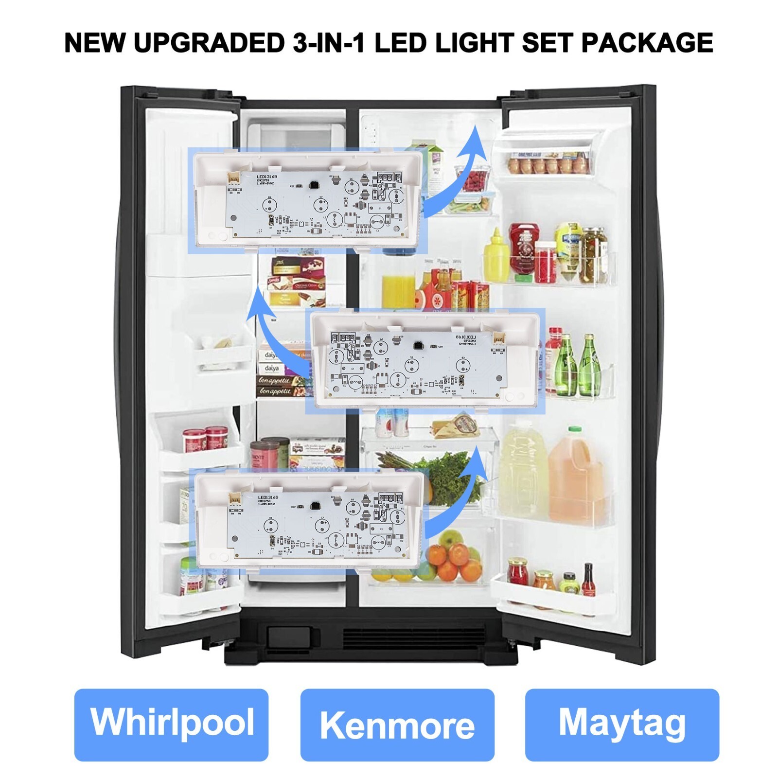 Refrigerator LED Light Set for Whirlpool Kenmore Maytag W10515058 & W10515057