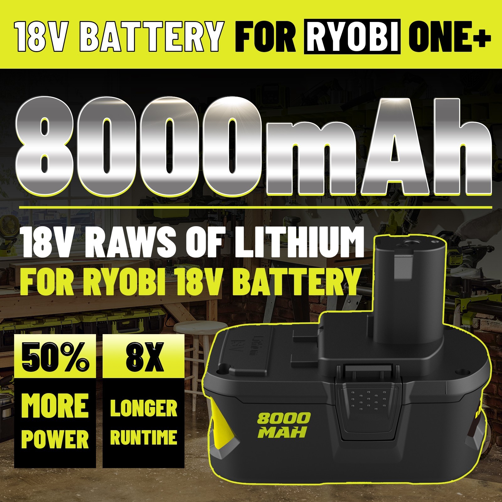 2 Pack 18V 8.0Ah Lithium Ion Battery for Ryobi 18V One P108 P107 P109 P102 P103