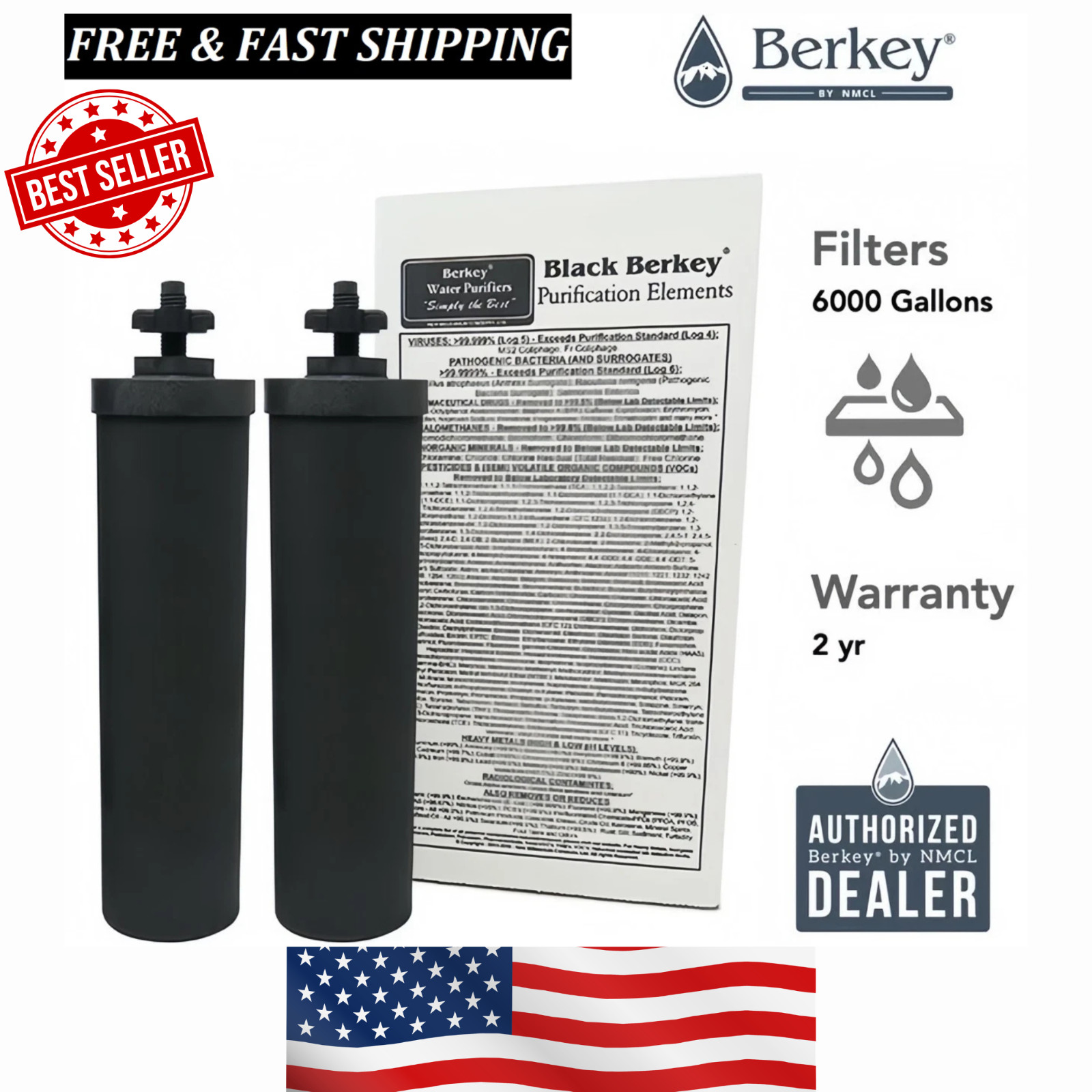 Berkey Authentic Black BB9-2 Water replacement Filters for Berkey Water System
