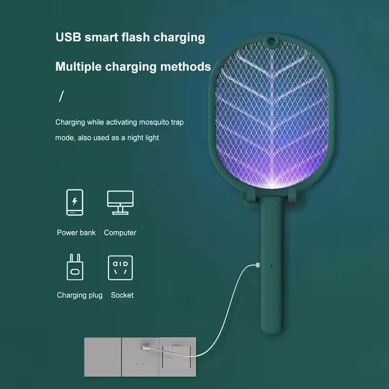 Handheld USB Rechargeable Mosquito Fly Swatter Zapper Killer Bug Insect Racket