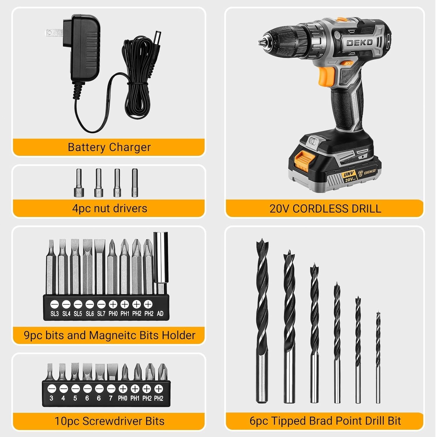 Power Drill Cordless: Cordless Drill 20V Electric Power Drills Set Tool Drill…