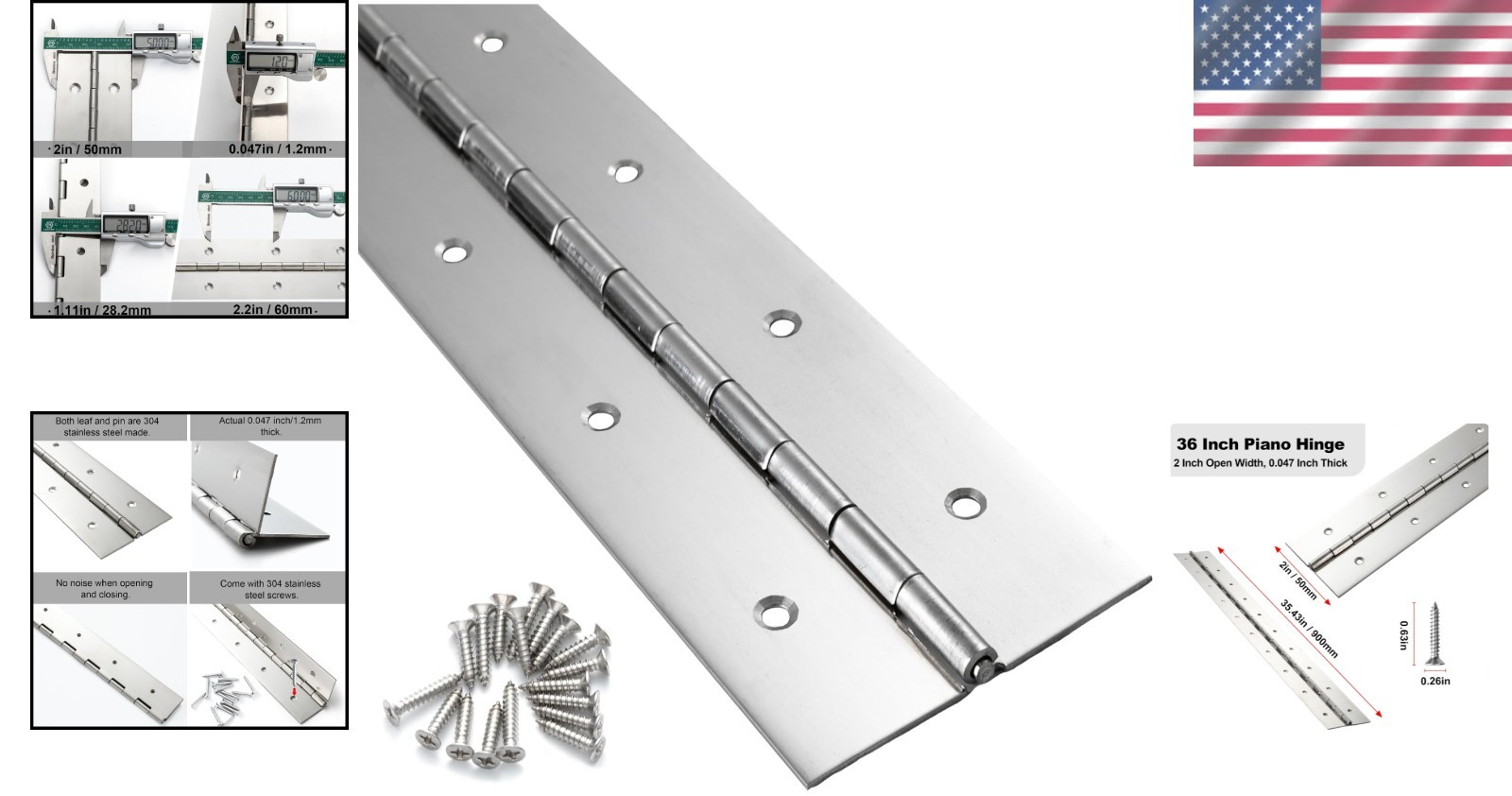 Silent & Smooth 36″ Continuous Hinge, Stainless Steel