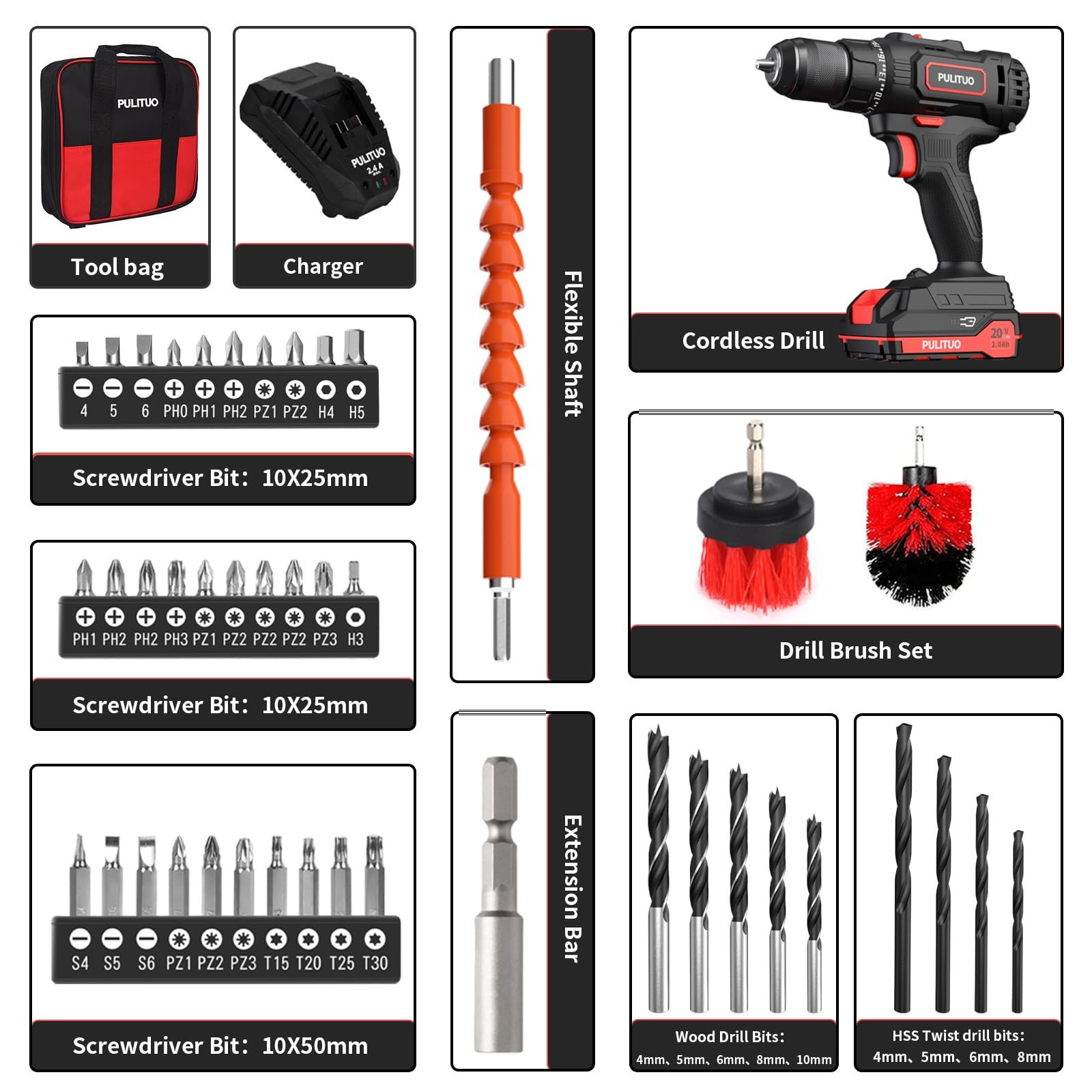 Cordless Drill Set 20v/2.0ah Electric Power Drill Torque 45n.m 25+1 Torque Setti