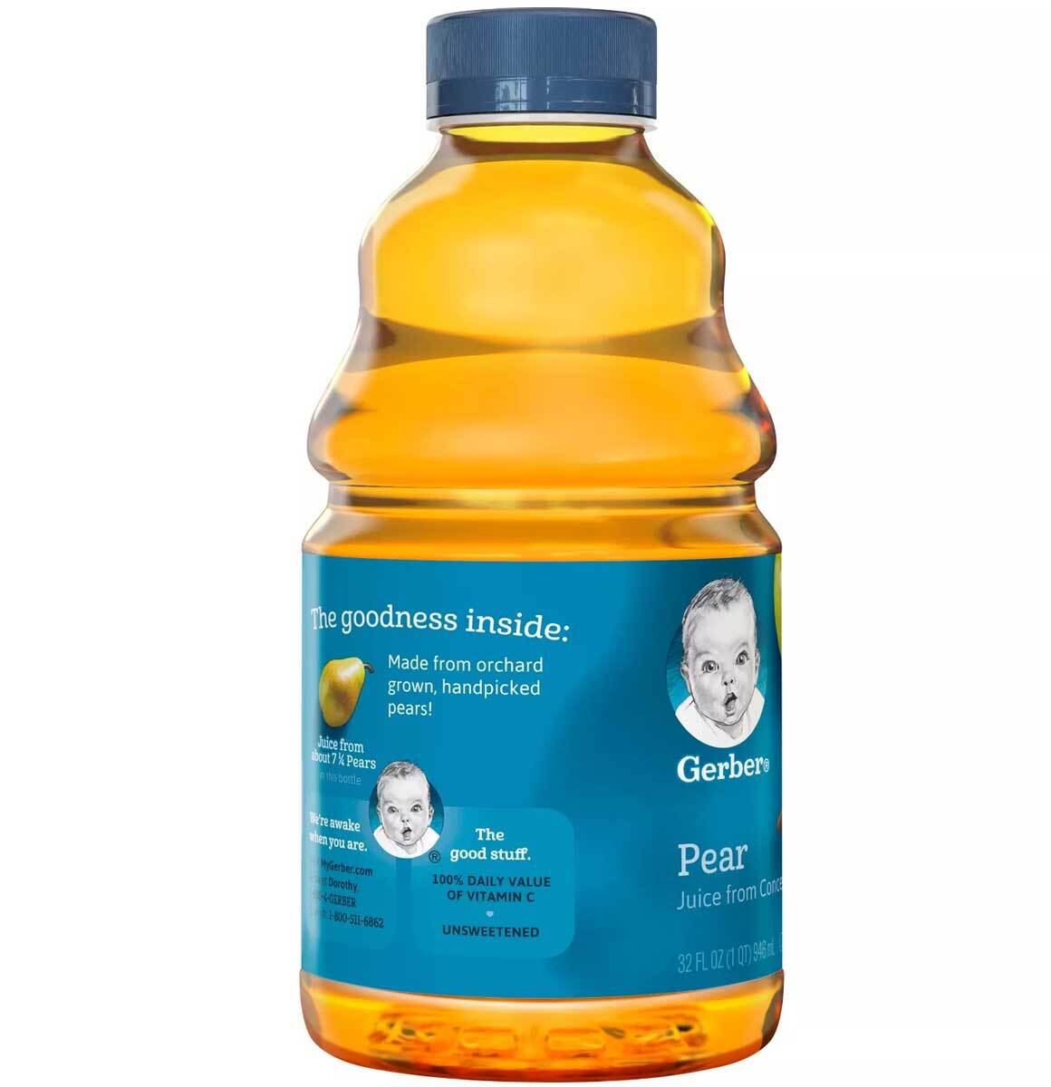 Gerber 100% Pear Juice From Concentrate 12+ Months Non GMO – 32 Oz – Pack of 6