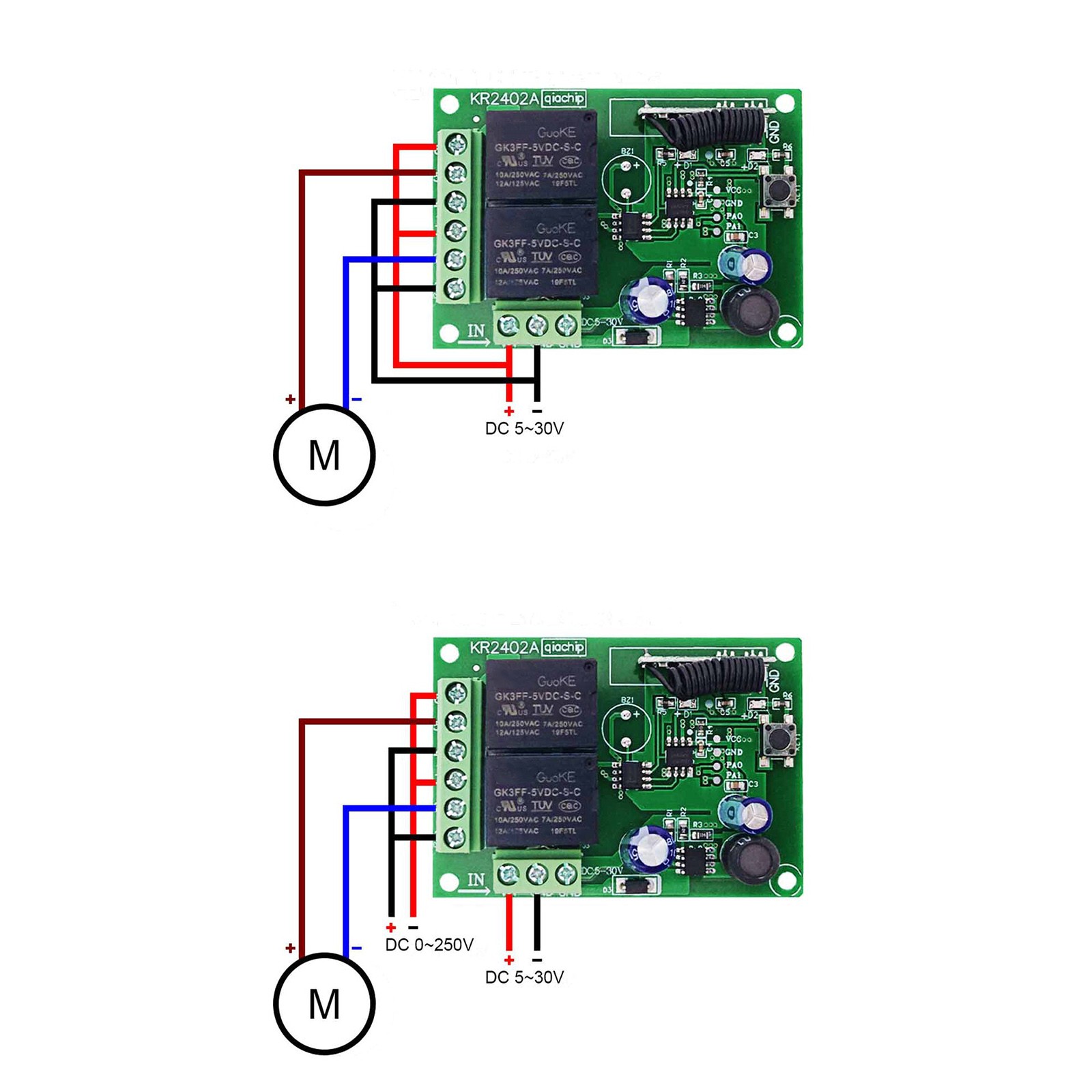 433MHz Universal Wireless Remote Control DC 6V 12V 24V 2CH RF Relay Transmitter