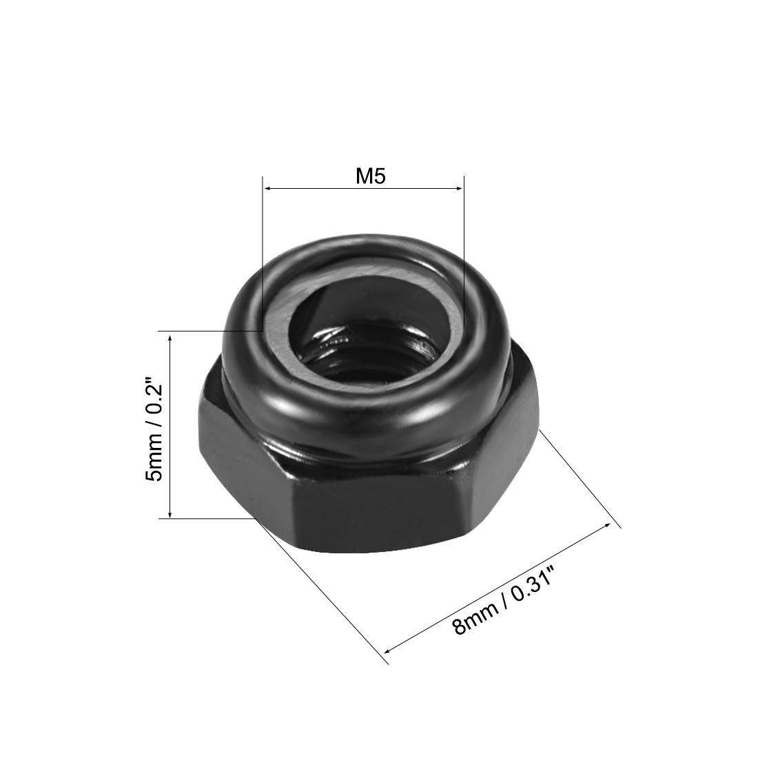 uxcell Hex Lock Nuts – M5 x 0.8mm Carbon Steel Nylon Insert x 0.8mm, Black