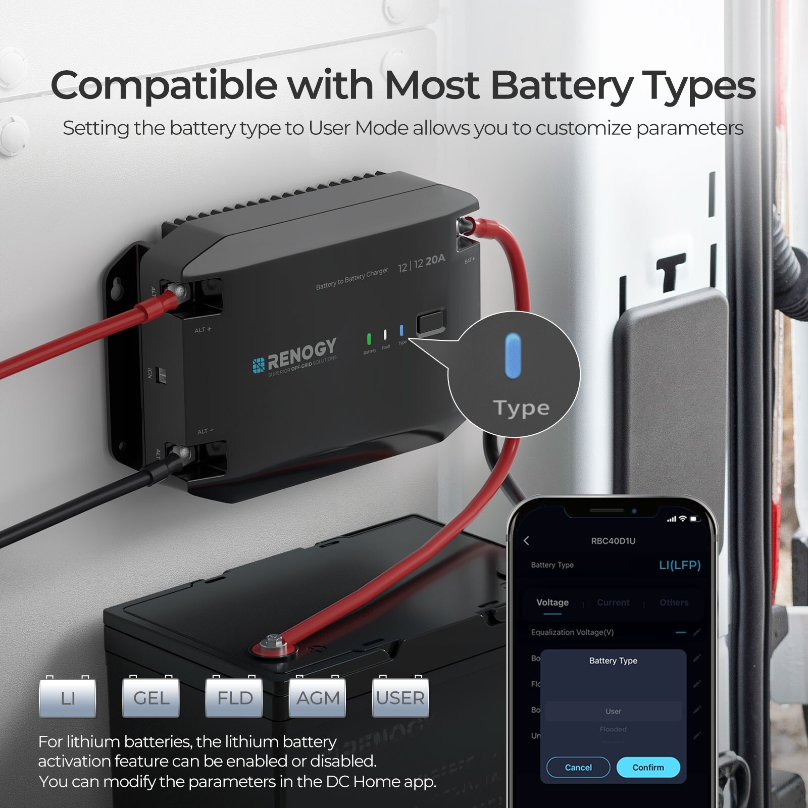 Renogy 12V 20A DC to DC Battery Charger DC-DC On-Board Battery Charger