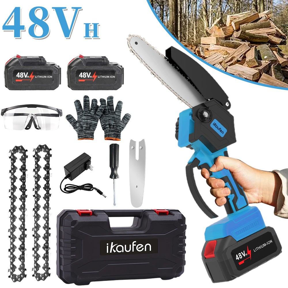 Mini Electric Chainsaw 8 Inch Cordless Handheld Pruning Saw 2 Battery Kit A07