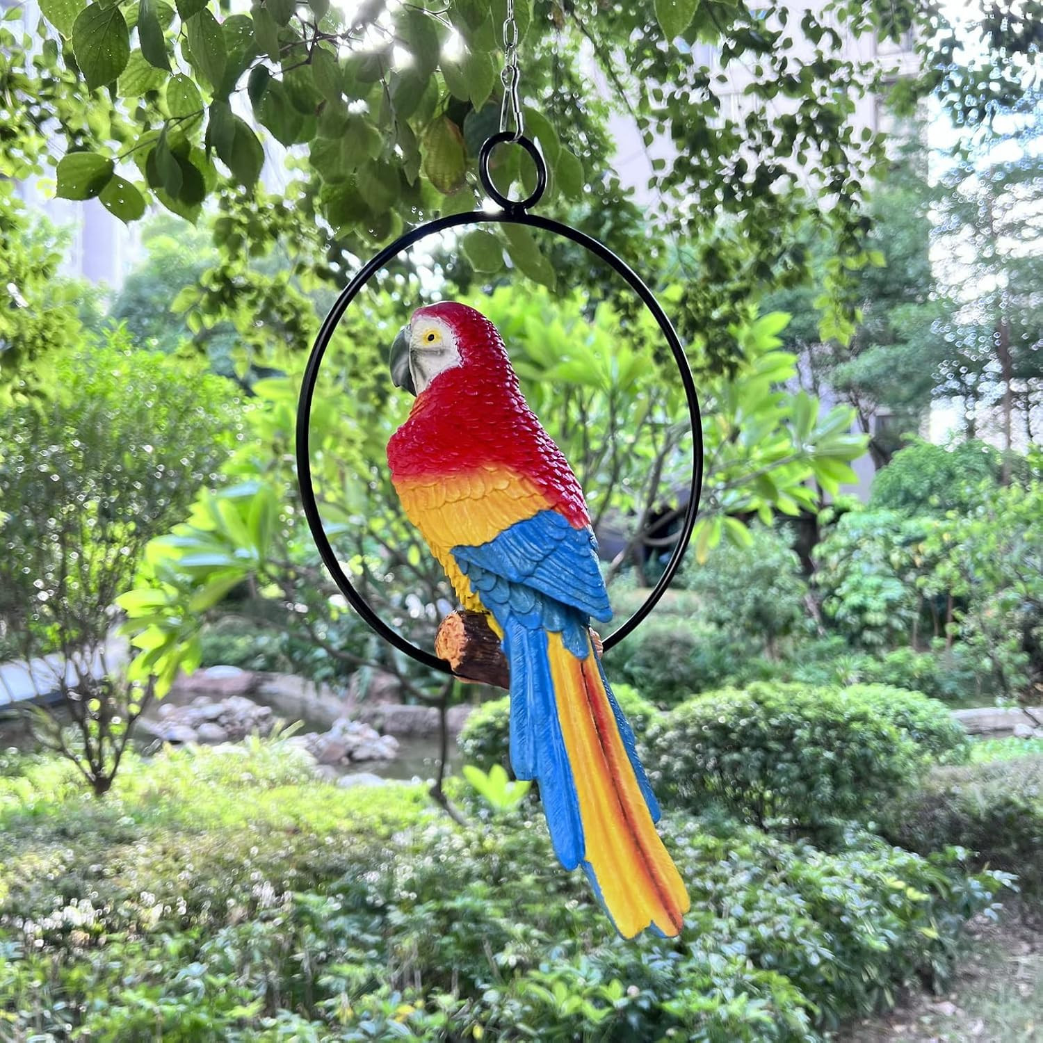 Lifelike Parrot Garden Statues Hanging Decor Ornaments Figurines Sculpture for P