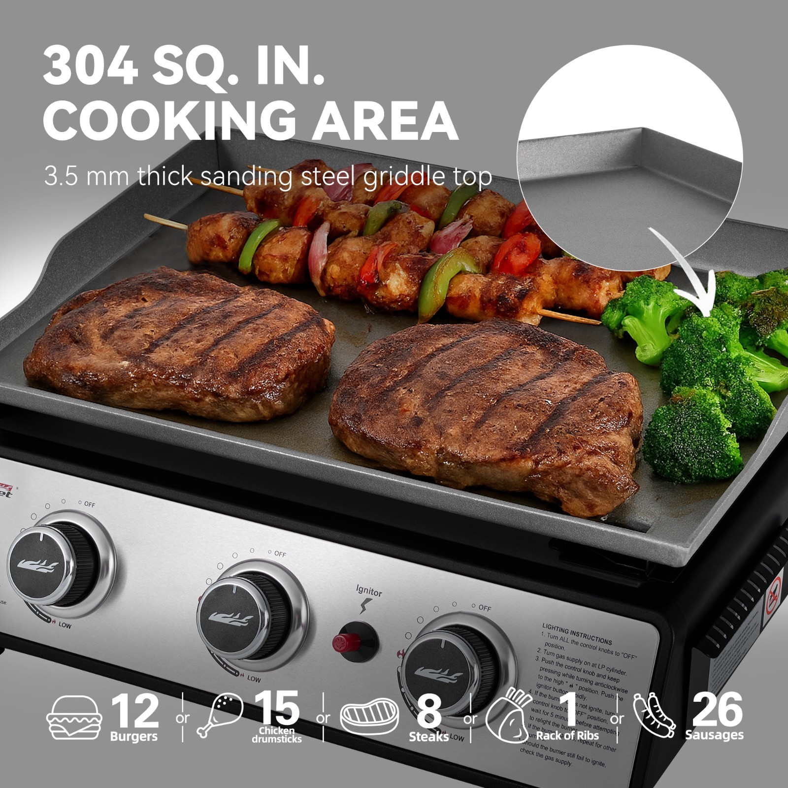 Royal Gourmet 3-Burner Propane Tabletop Griddle Regulator & Cover Included