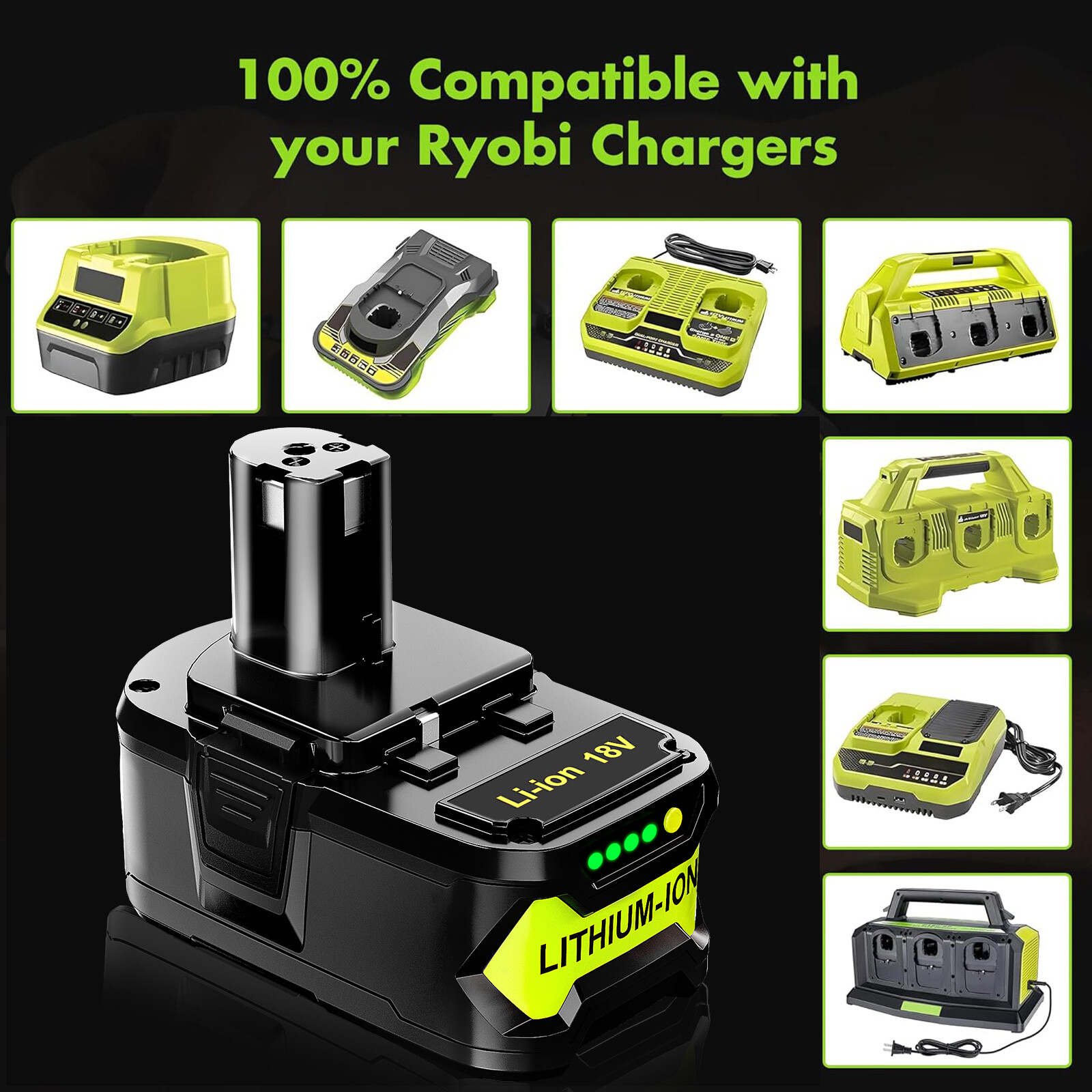 2X 8.0Ah High Capacity Lithium-Ion Battery For RYOBI P108 18V 18 Volt One Plus