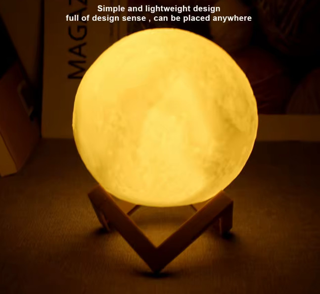 8cm Moon Lamp LED Night Light Battery Operated with Stand Starry Bedroom Decor