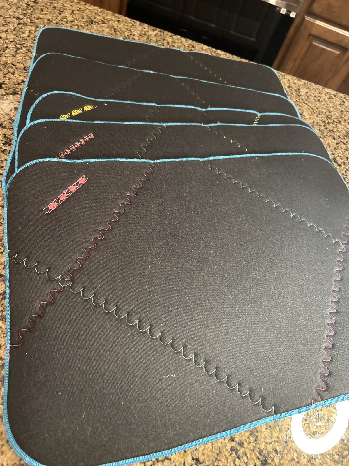 Shiny Purple Padded Placemats Dotted Purple Flowers & Turquoise Edge 18.75×12.5”