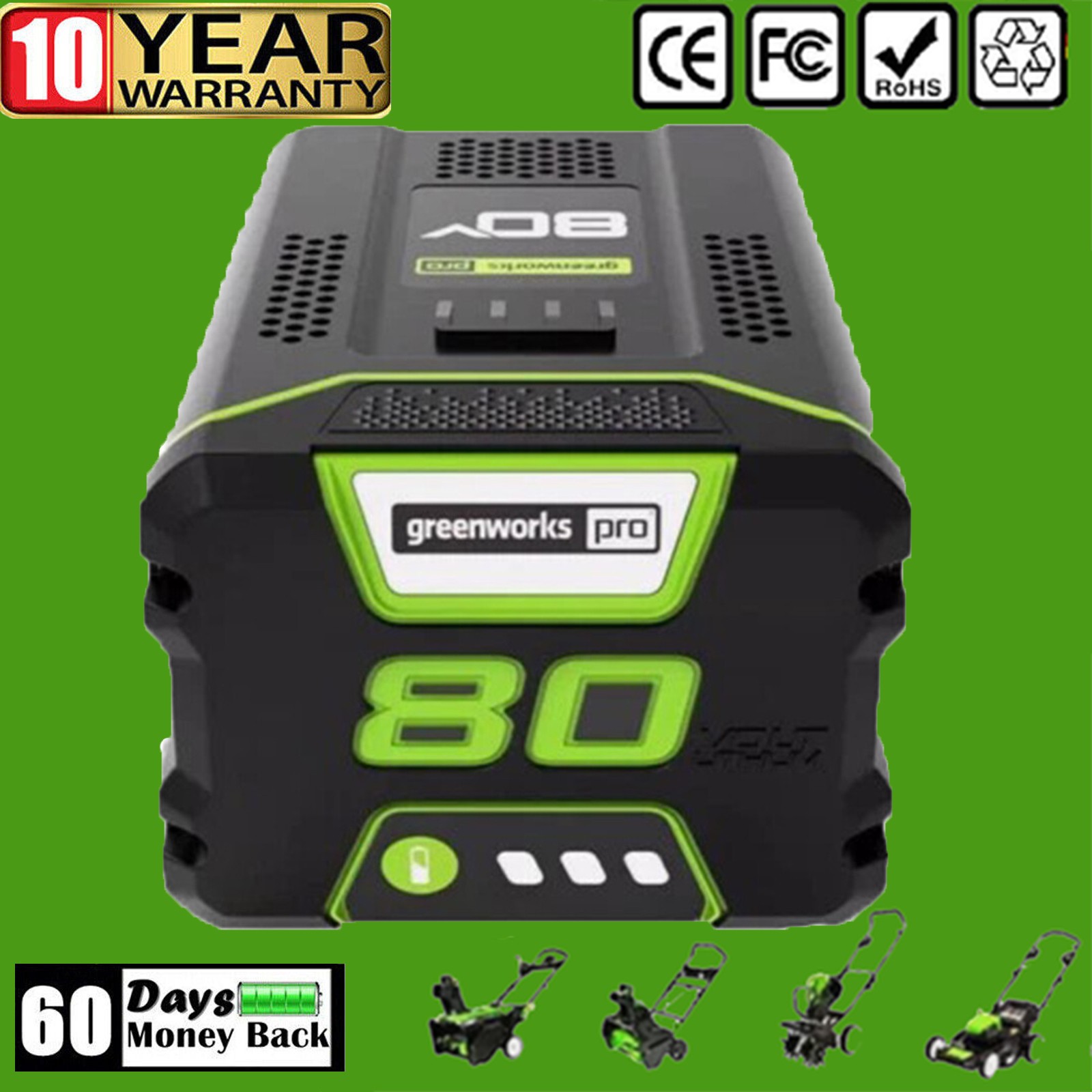 FOR Greenworks 80V Lithium Ion 5.0Ah Rechargeable Li-ion Battery BAB727 GBA80200