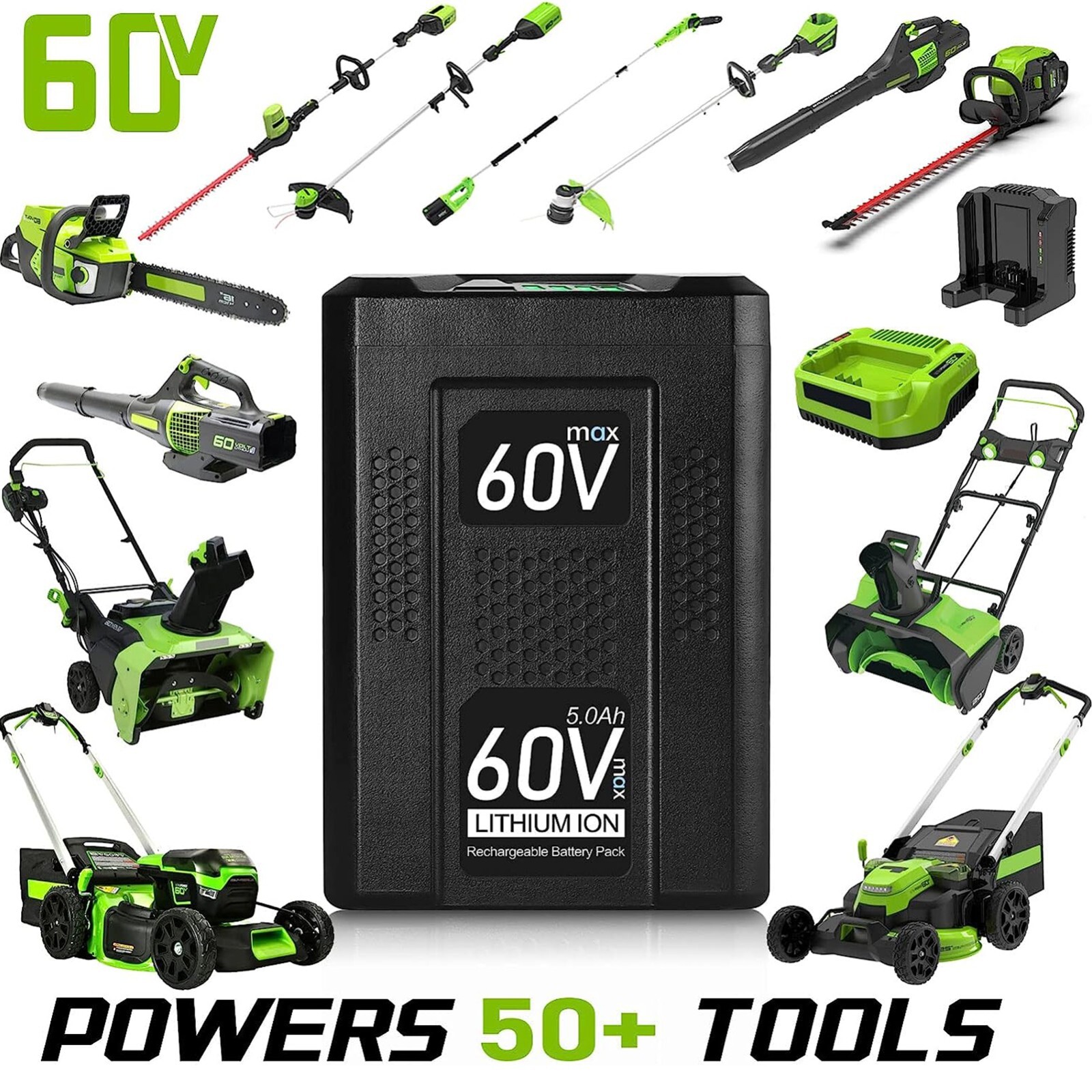 2pack 5.0Ah For Greenworks Pro 60Volt Max Tool Lithium-ion Battery LB605 LB60A01