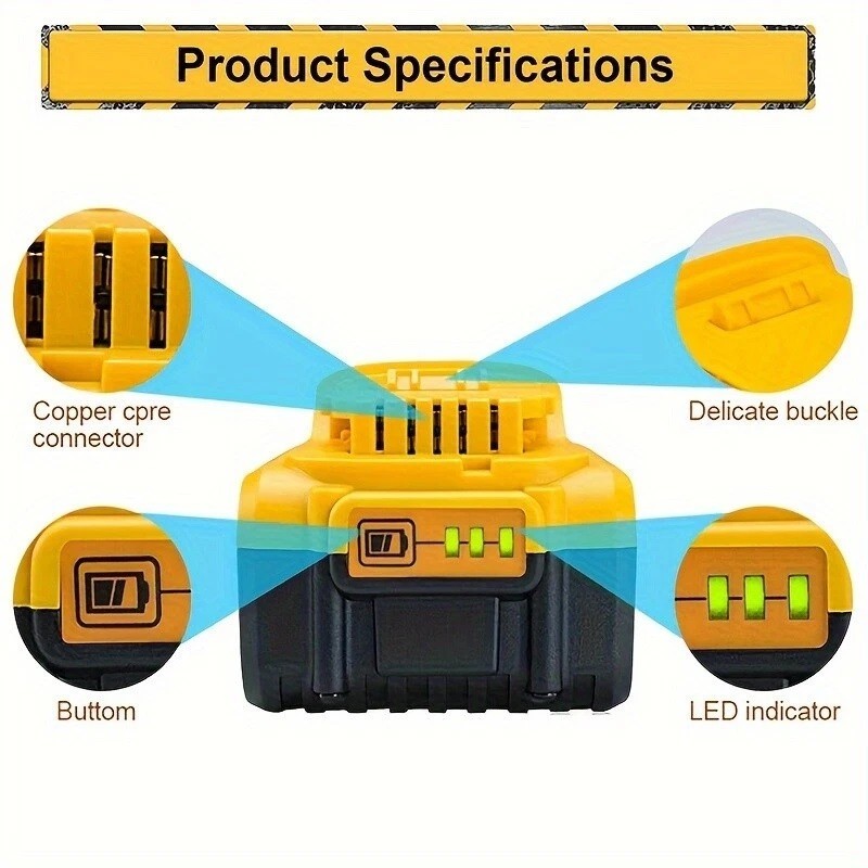 2Pack Lithium Ion Battery For DeWalt 20V 20 Volt Max 8.0AH DCB200 DCB205 DCB206
