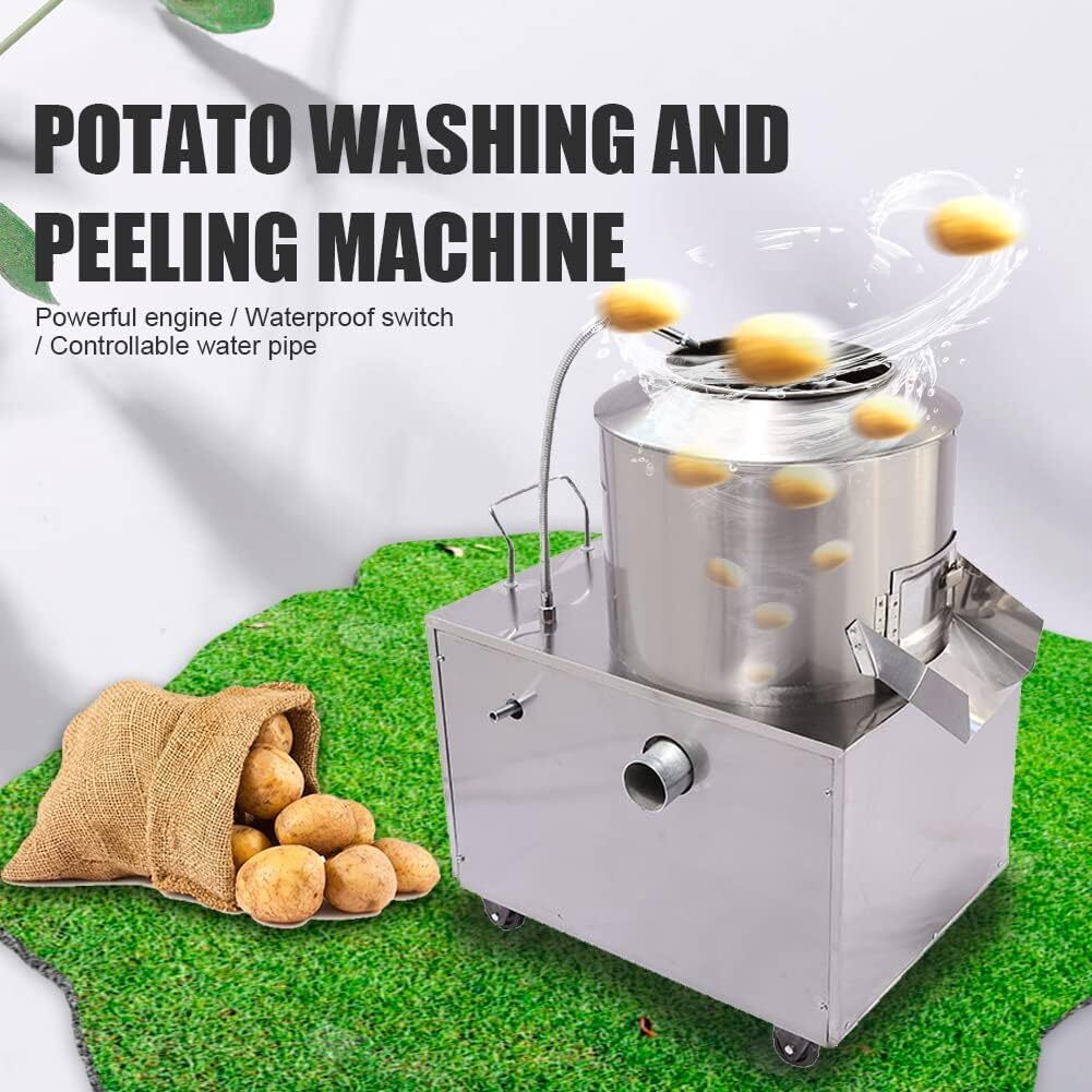 Commercial Potato Peeler 1500W Automatic Potato Washer Caster Electric 220kg/h