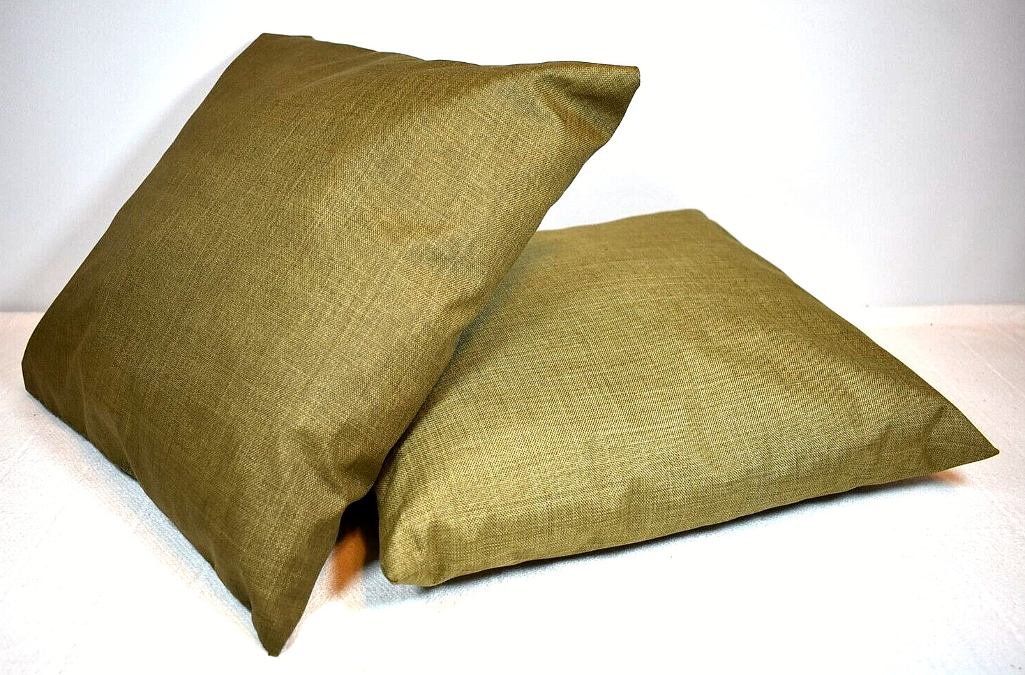 HANDCRAFTED Square Olive Green, Shiny Canvas Decorative Pillows (Set of 2)