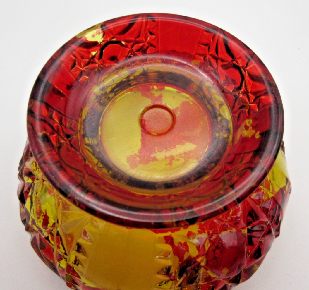 Amber With Ruby Red Flash Stars & Bars Fairy Lamp Glass 6.5″ See Description