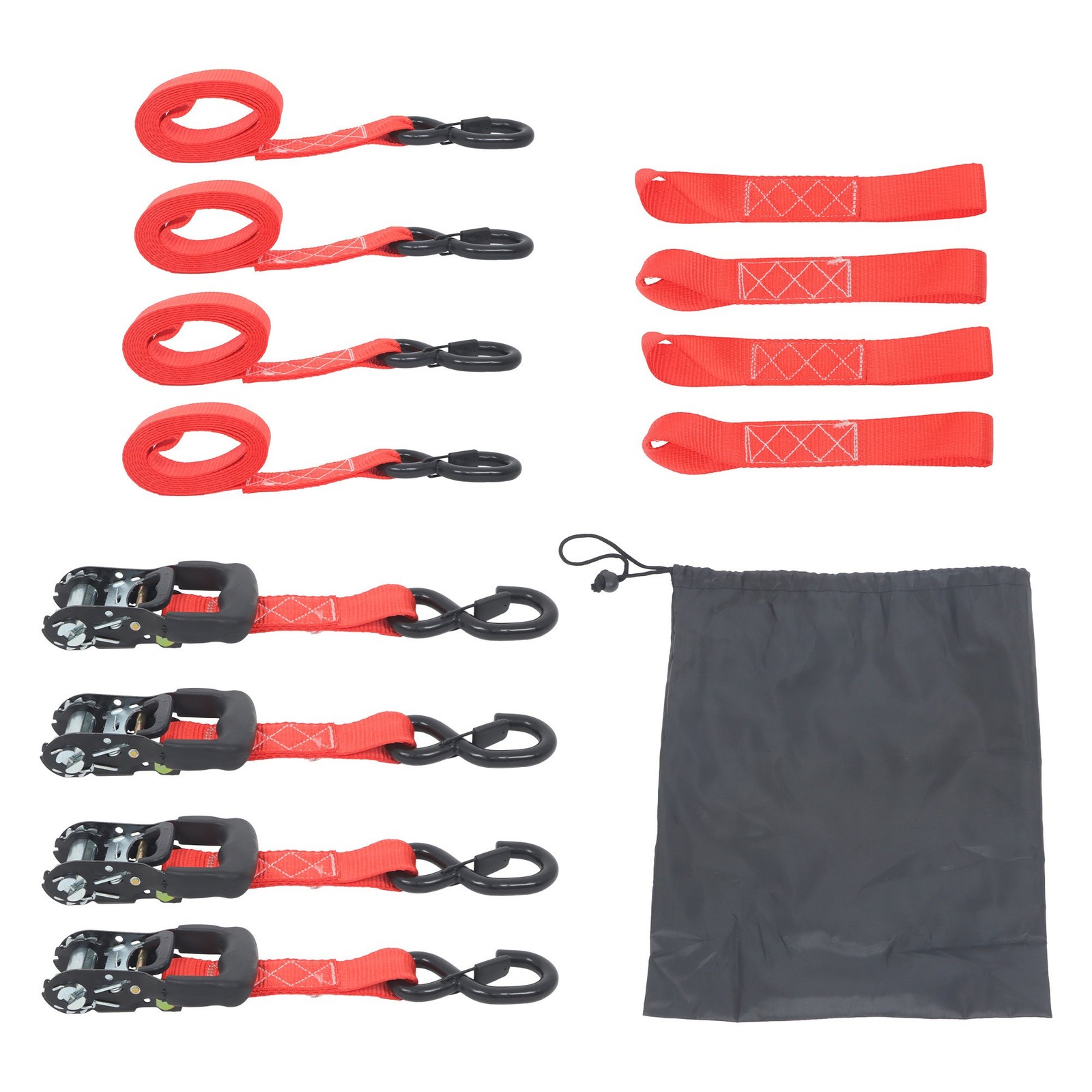 Ratchet Straps (4 Pack) – 5,208lbs Break Strength 1.6″ x 8′ Red Tie Down Straps