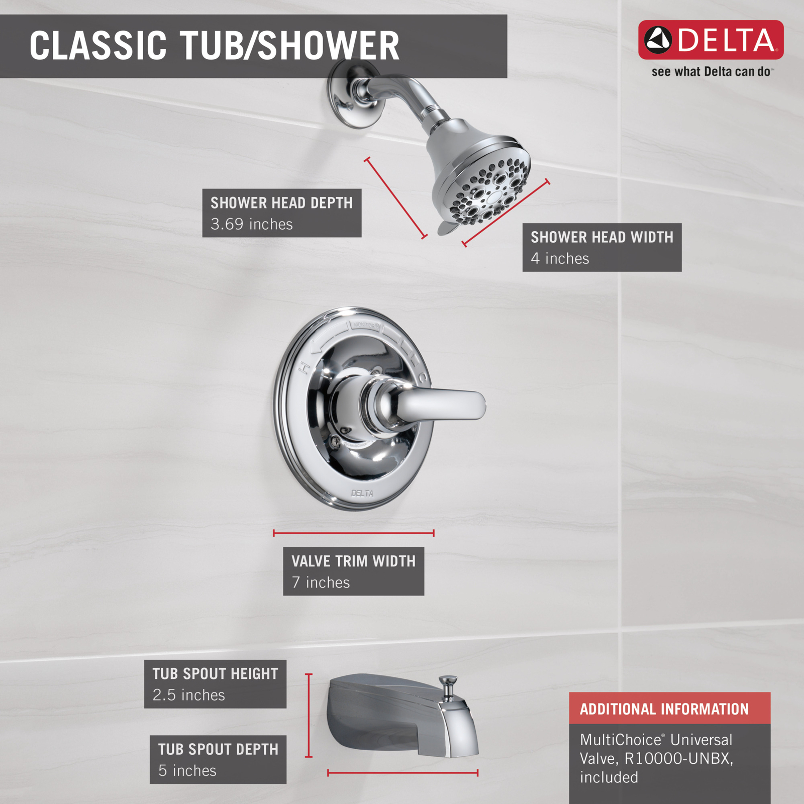 Delta Tub and Shower Trim w/ Valve Handle Accent Chrome-Certified Refurbished