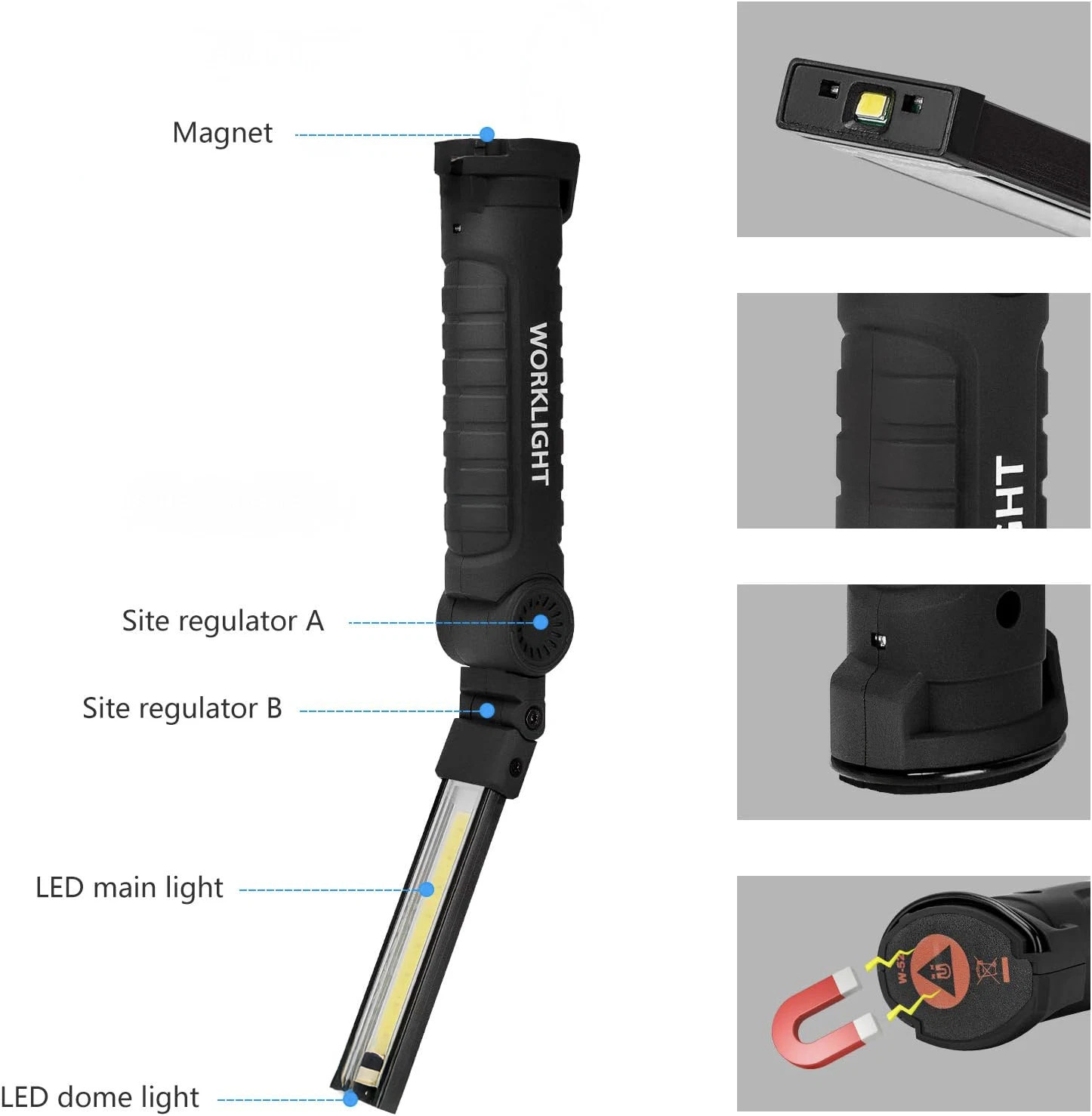 2PCS Work Light Rechargeable LED Magnetic COB Inspection Torch, Type-C Cordless