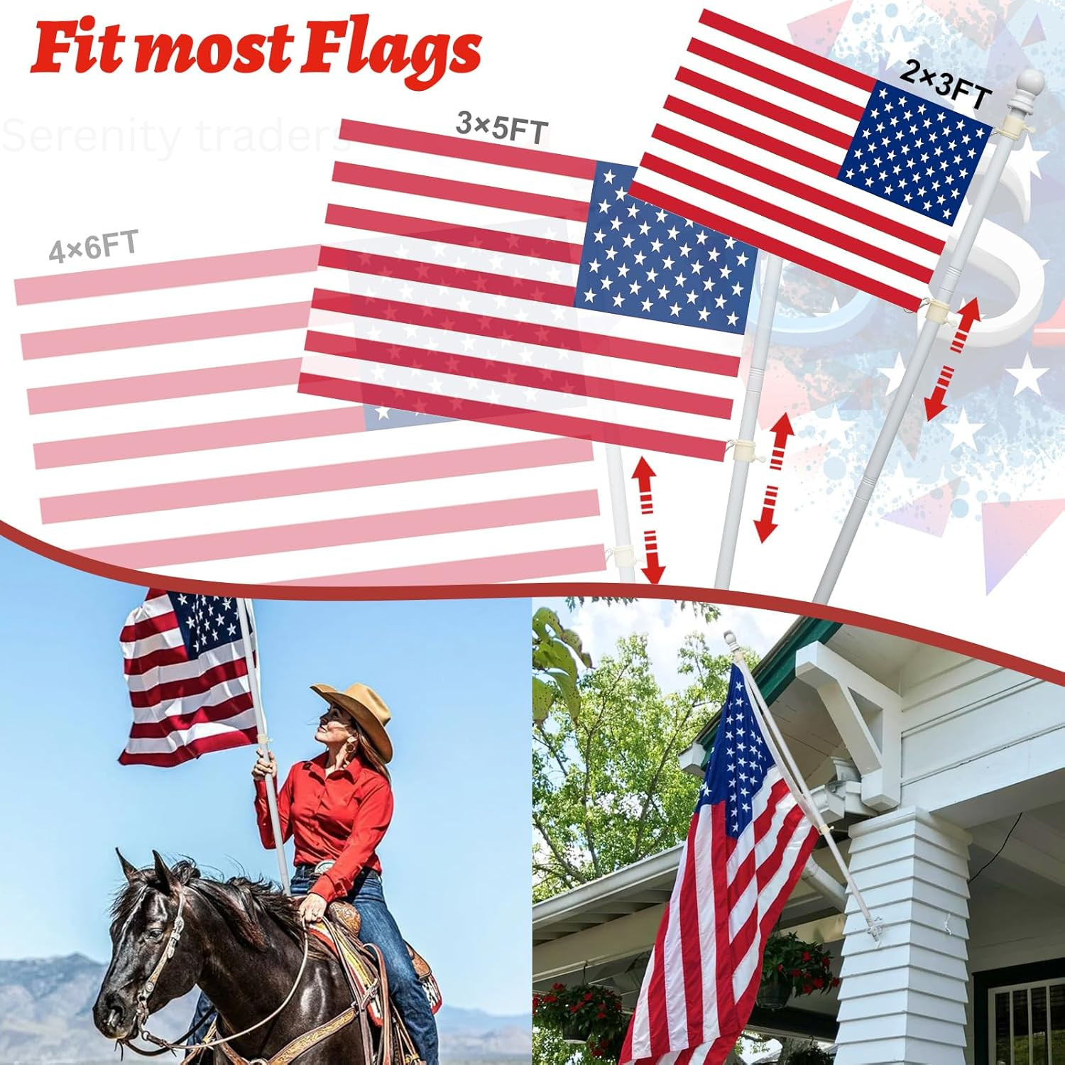 6FT Flag Pole Tangle Free Stainless Steel Durable Rust Free Wind Resist Metal…