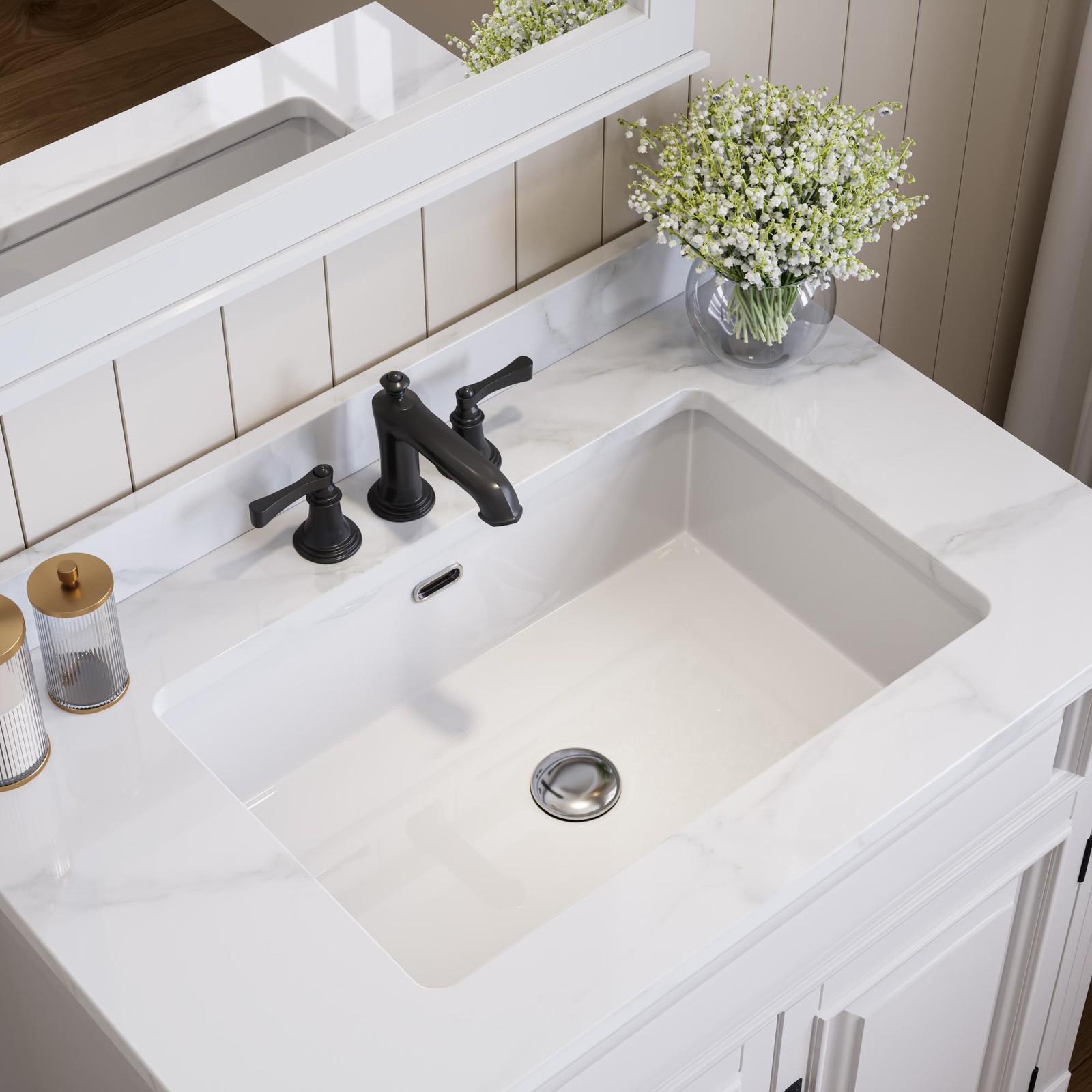 HOROW Undermount Bathroom Sink 24×16 Inch with Deep Basin, Anti-Splash Design