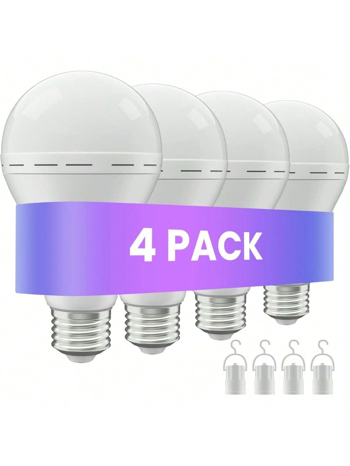 Rechargeable LED Bulb w/Hook,1500mAh,12W,4Pack,Power Failure Light