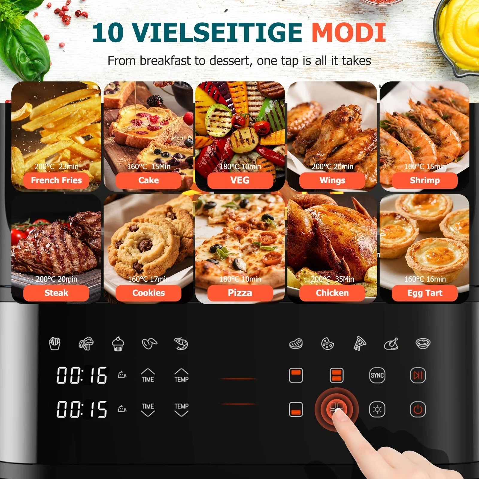 2-Tier Digital Air Fryer Dual Zone Heating Visual Window Space Saving Oil Free