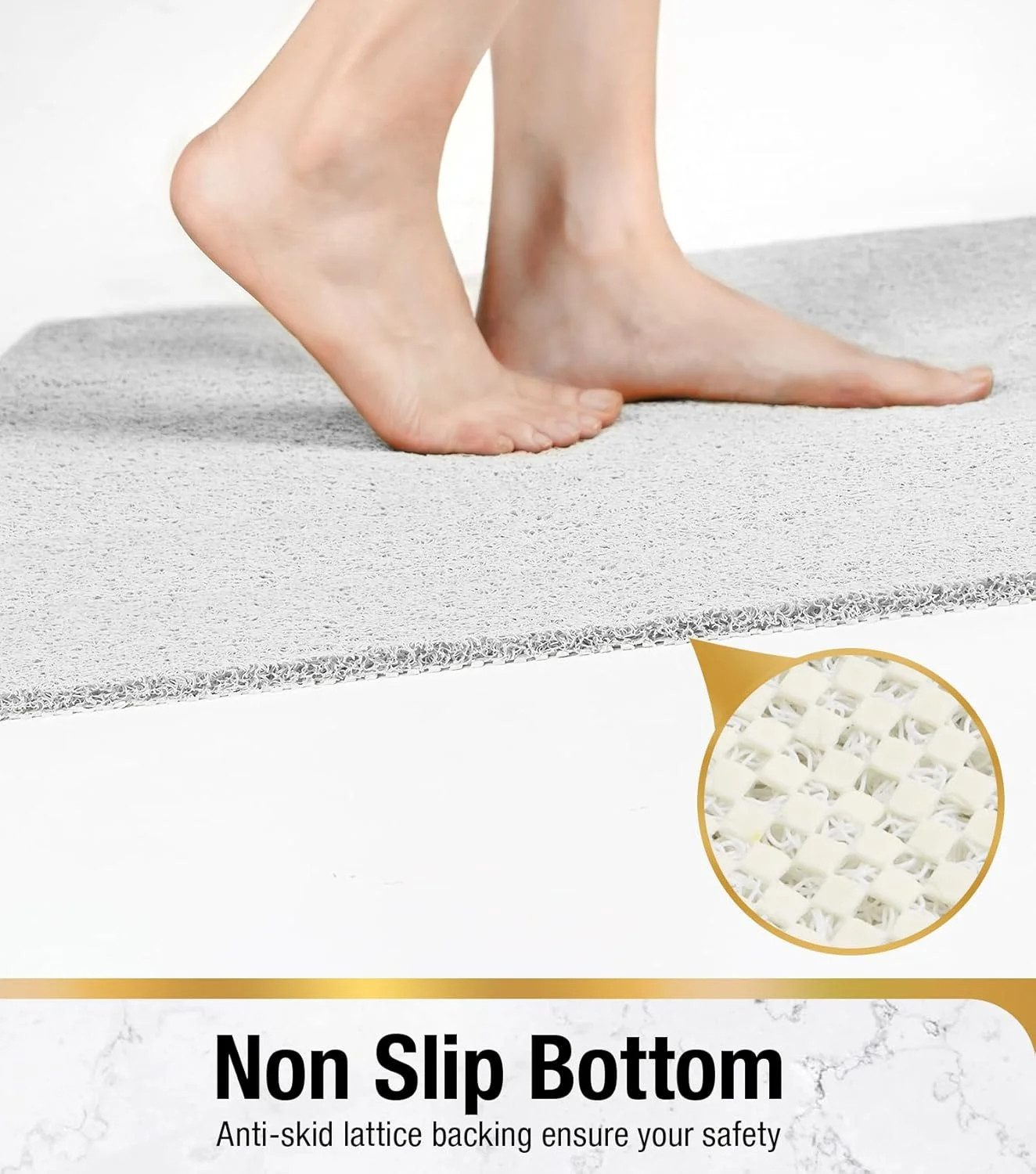 Non-Slip Shower Mat Without Suction Cups, 15.7×36″ PVC Loofah Bathroom Mat,