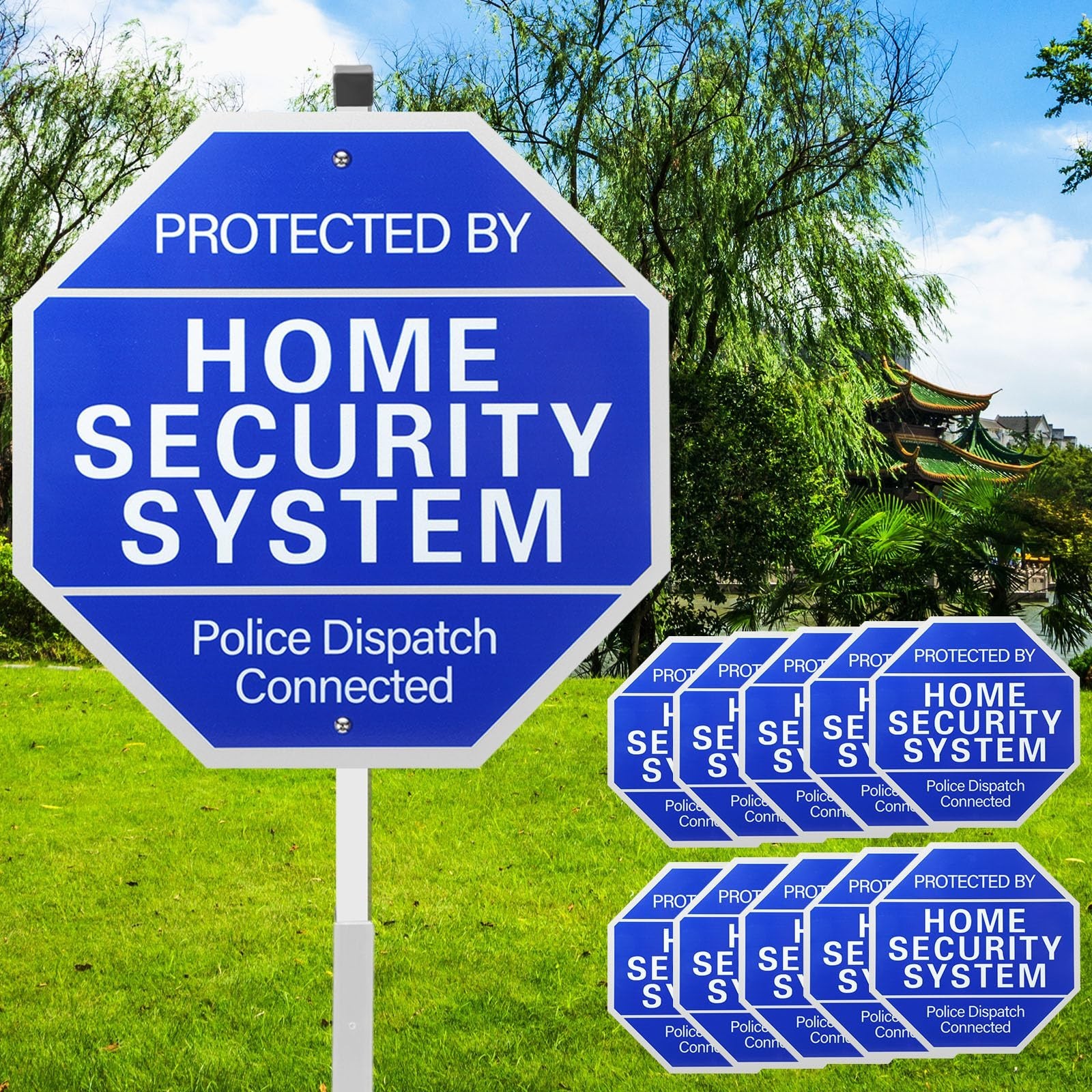 Home Security System Yard Sign – 10″x28″ Aluminum Warning Sign with Stake & Stic