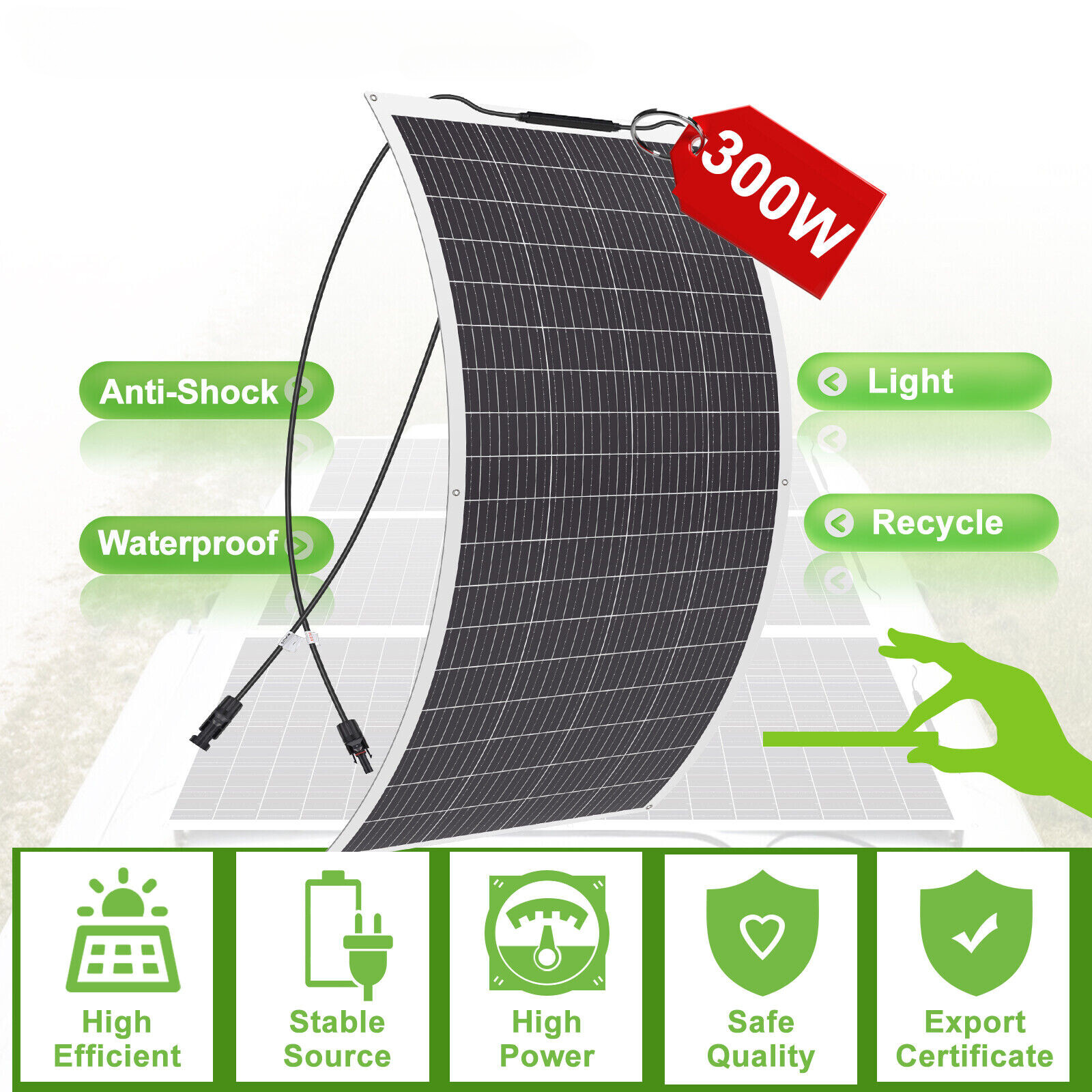 300W Flexible Solar Panel Mono 12V Portable Power Camping Home RV Battery Charge